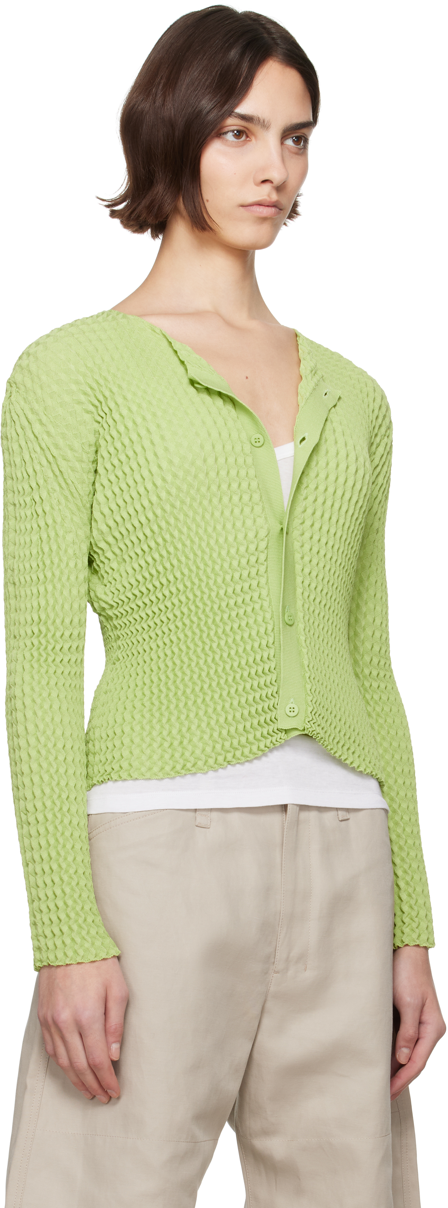 Issey Miyake Green April Spongy-56 Cardigan