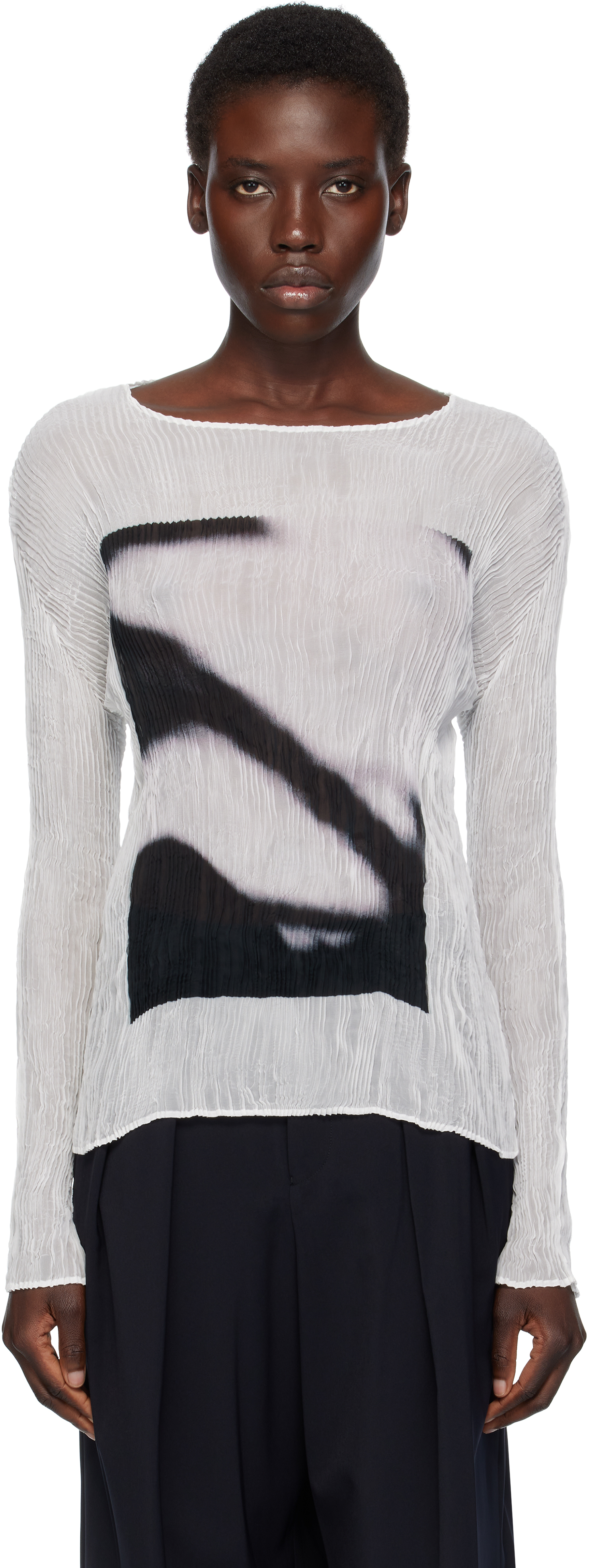 Issey Miyake White May Shadow Study Chiffon Twist T-shirt