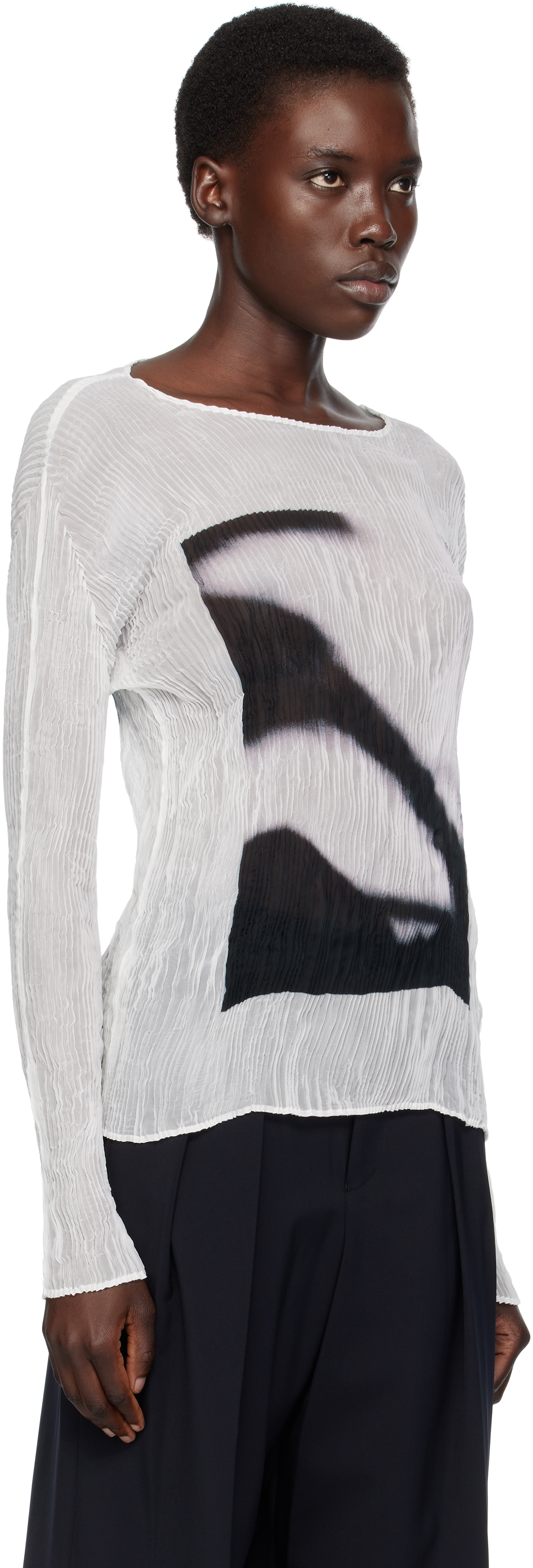 Issey Miyake White May Shadow Study Chiffon Twist T-shirt