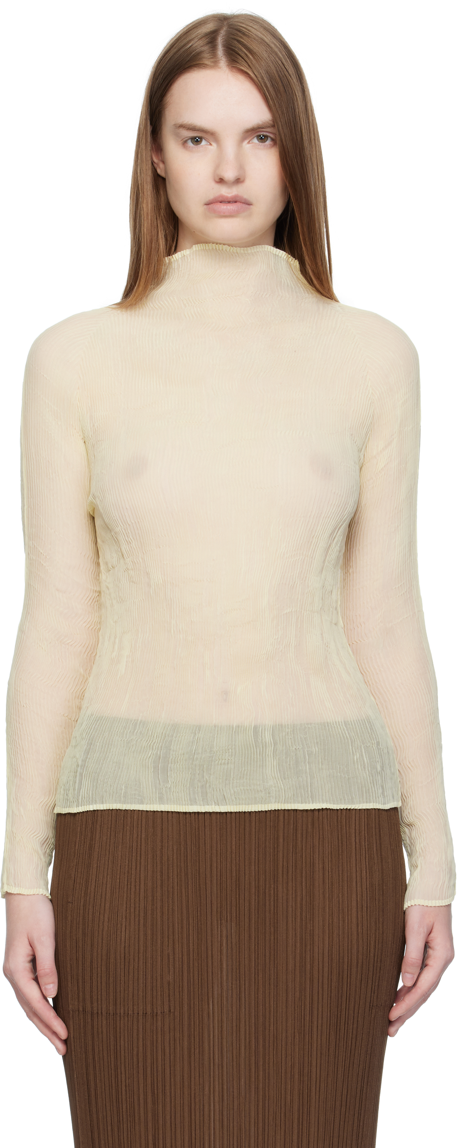 ISSEY MIYAKE: Off-White Chiffon Twist 3 Top | SSENSE