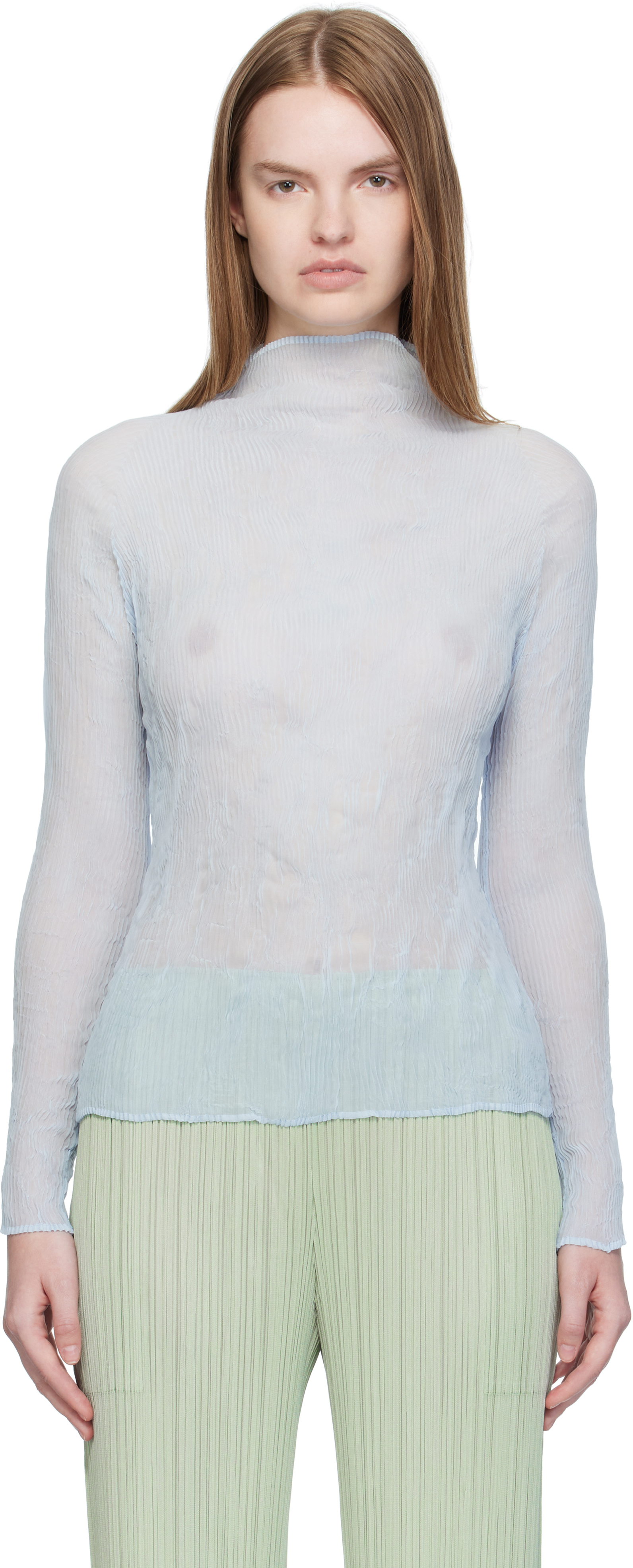 Issey Miyake Chiffon Twist 3 Chiffon Top In Blue