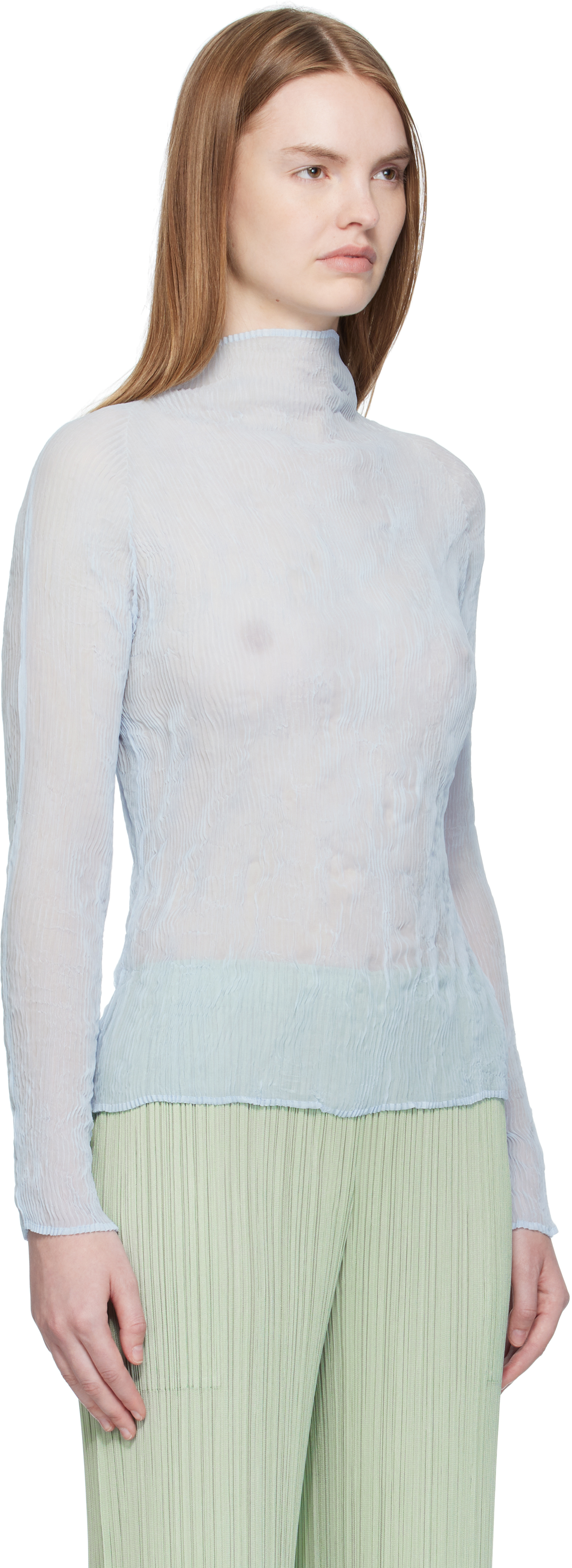 Issey Miyake Chiffon Twist 3 Chiffon Top In Blue