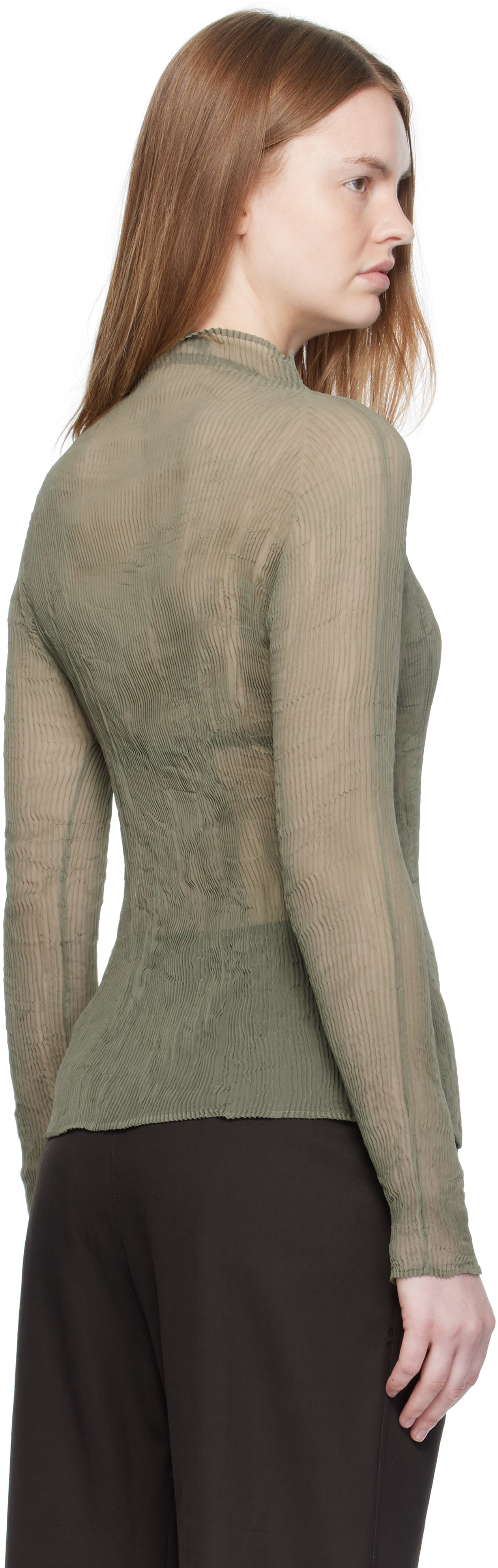 Issey Miyake Khaki Chiffon Twist 3 Top In Green