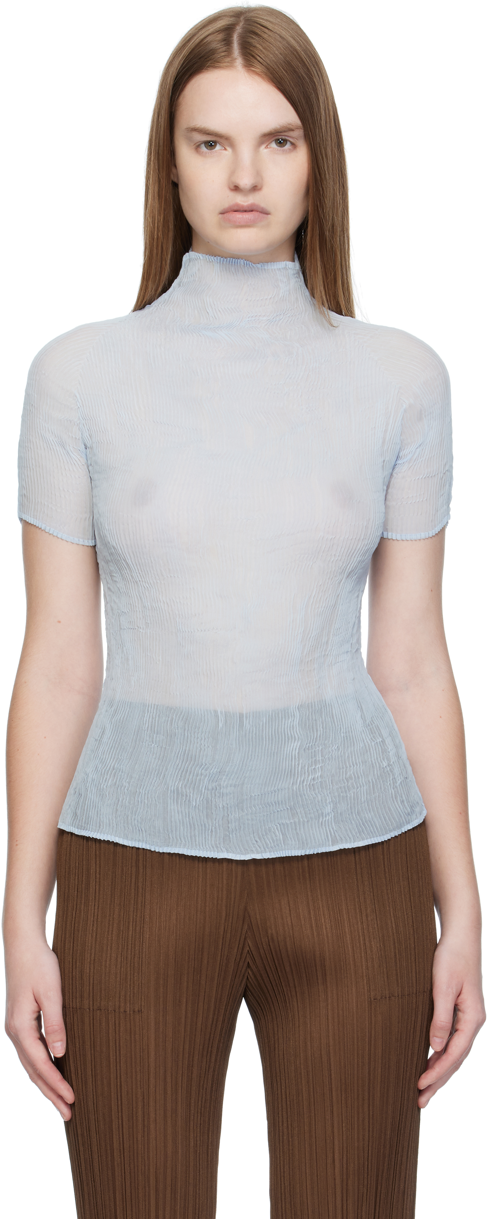 Blue Chiffon Twist 3 Top by ISSEY MIYAKE on Sale