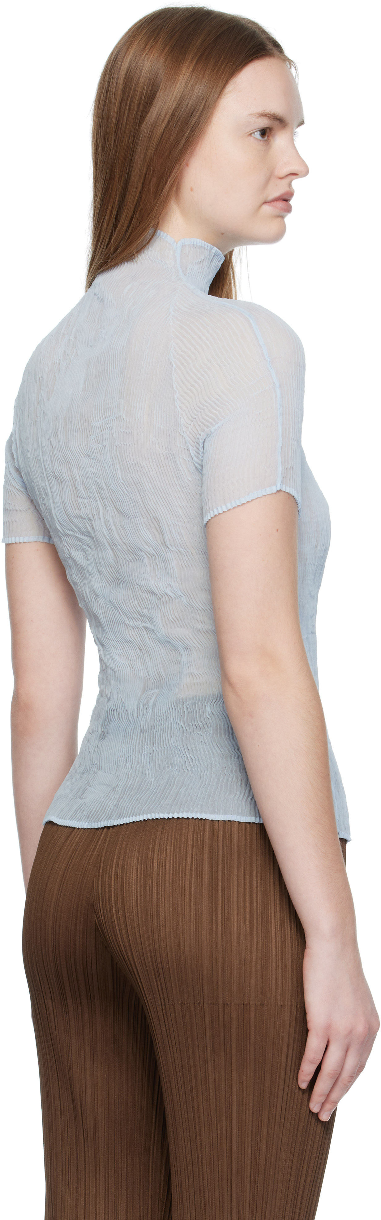 Issey Miyake Blue Chiffon Twist 3 Top In Gray