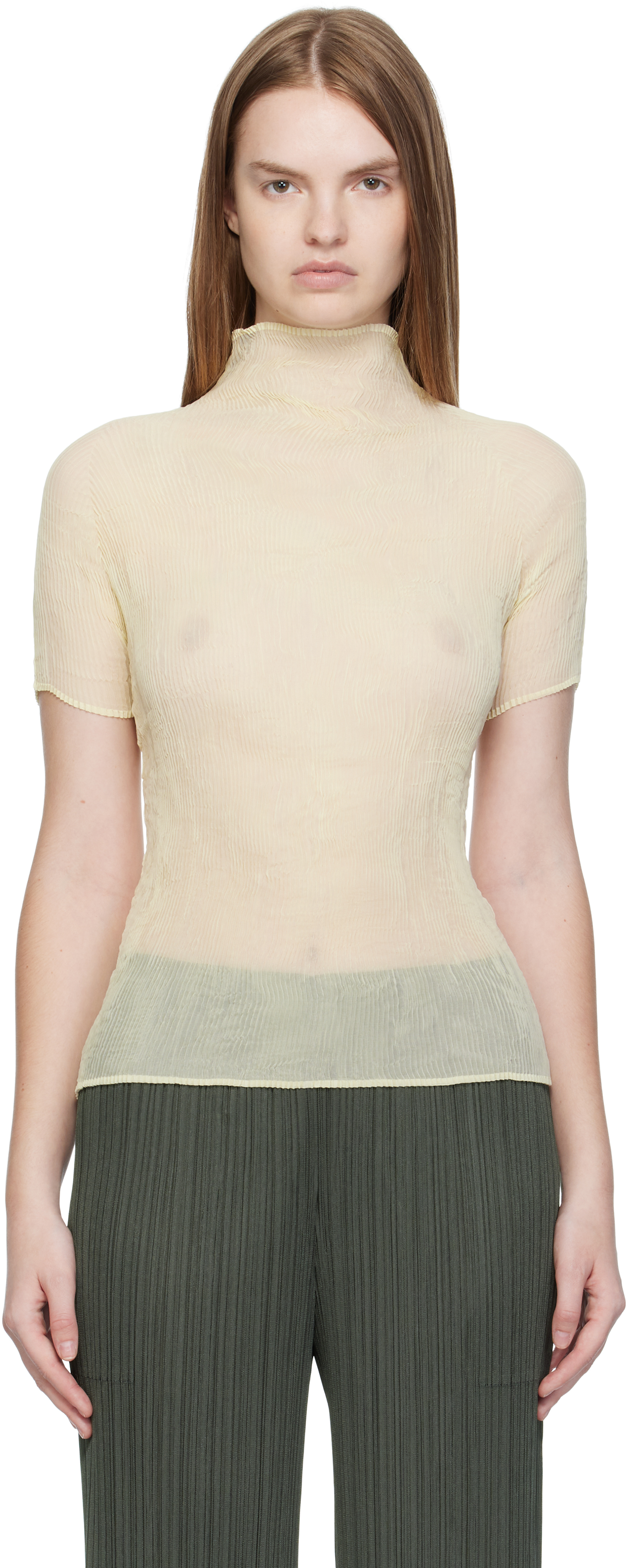 Issey Miyake Off-white Chiffon Twist 3 Top In White