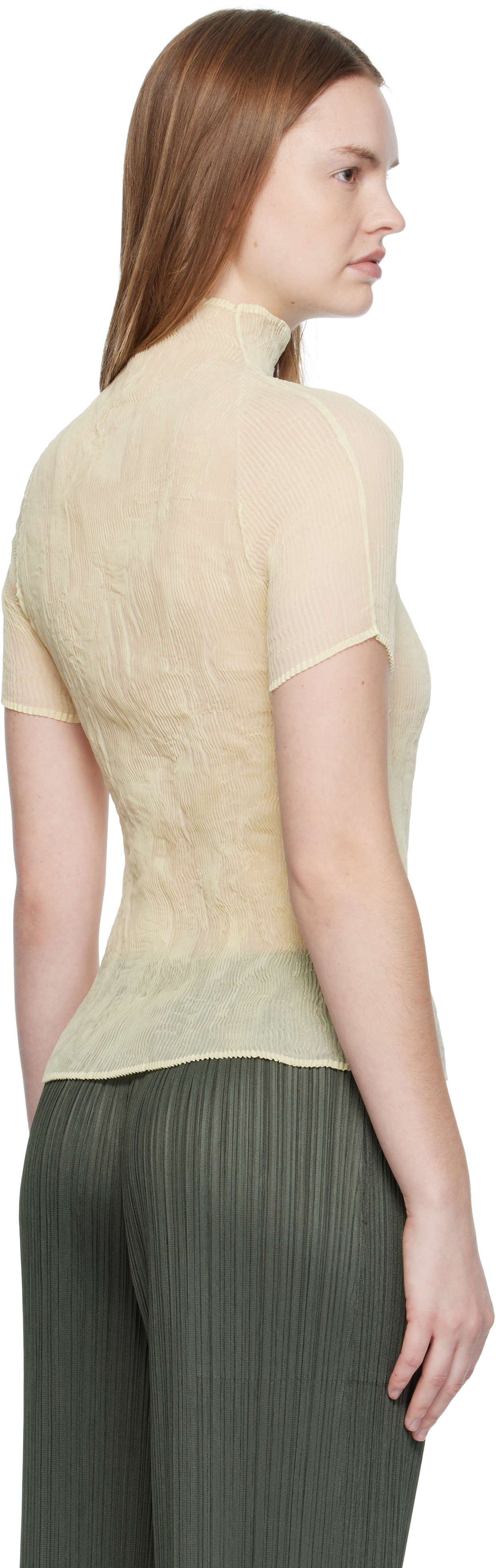 Issey Miyake Off-white Chiffon Twist 3 Top In White
