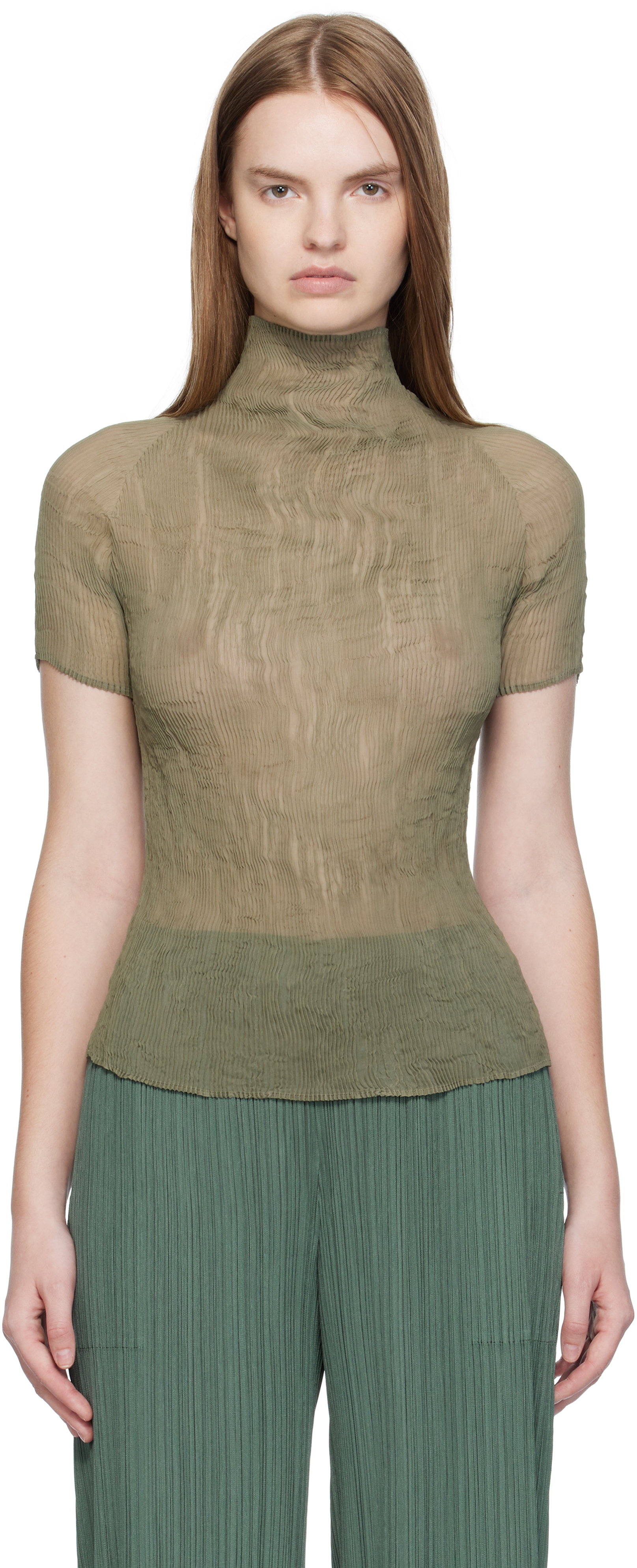 Issey Miyake Chiffon Twist 3 Chiffon Turtleneck In Brown