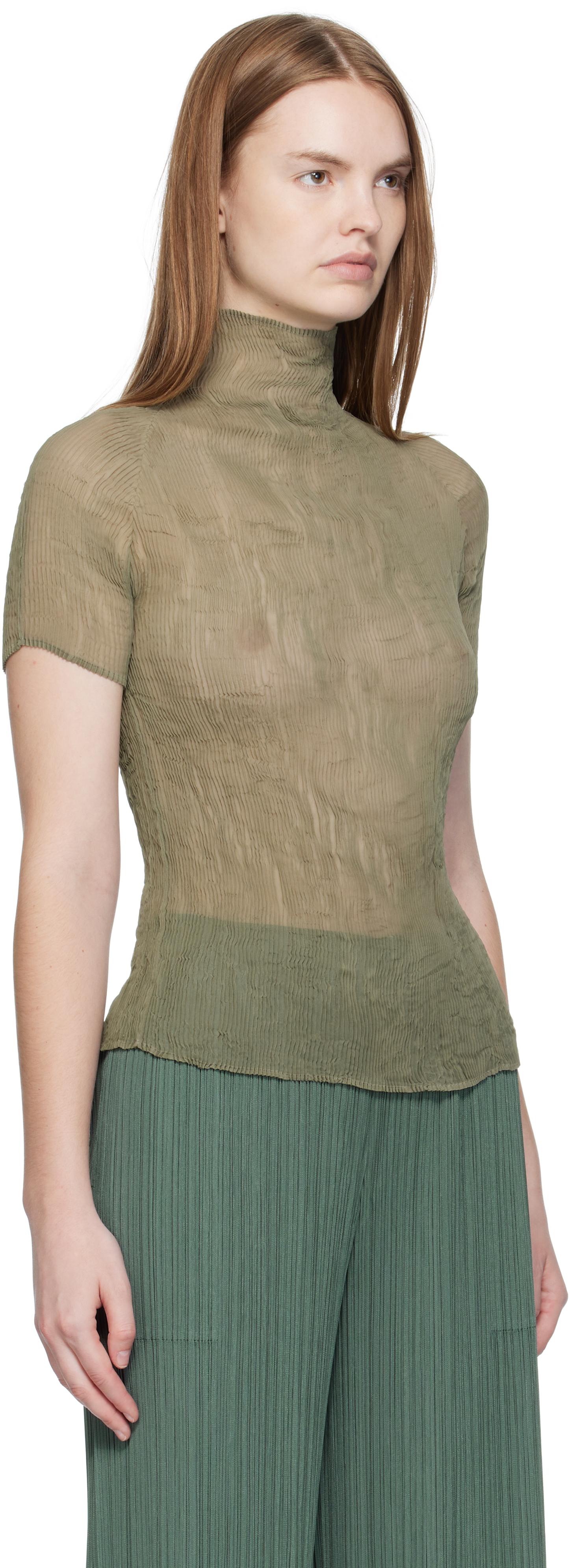 Issey Miyake Chiffon Twist 3 Chiffon Turtleneck In Brown