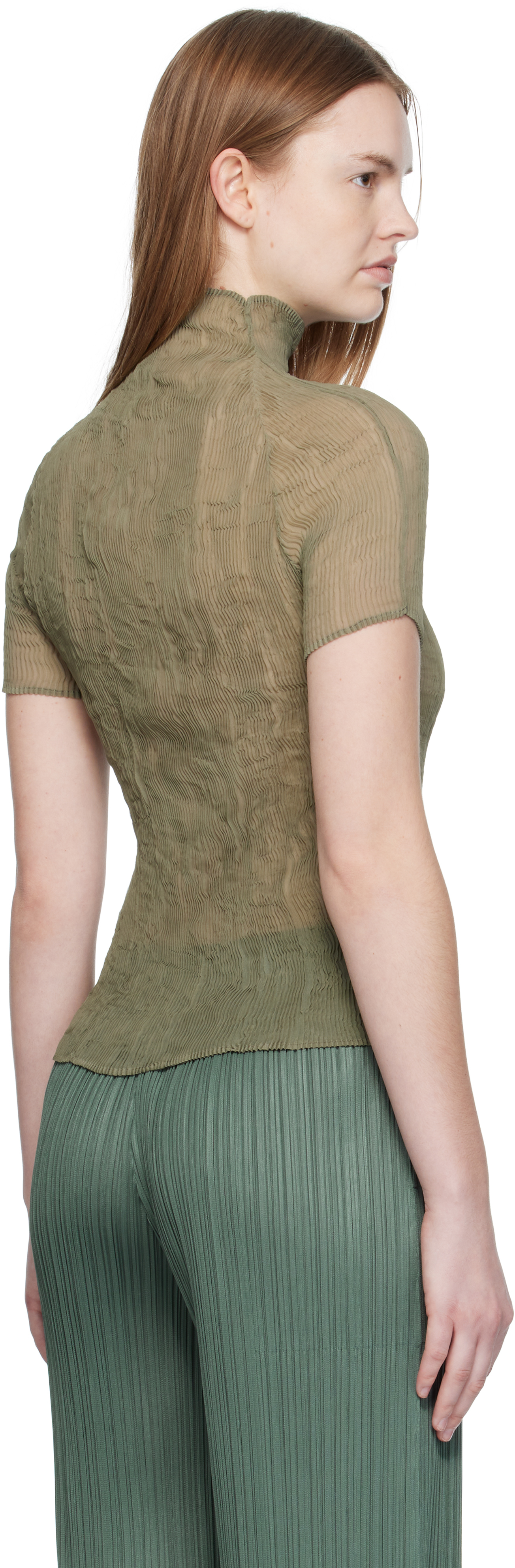 Issey Miyake Chiffon Twist 3 Chiffon Turtleneck In Brown