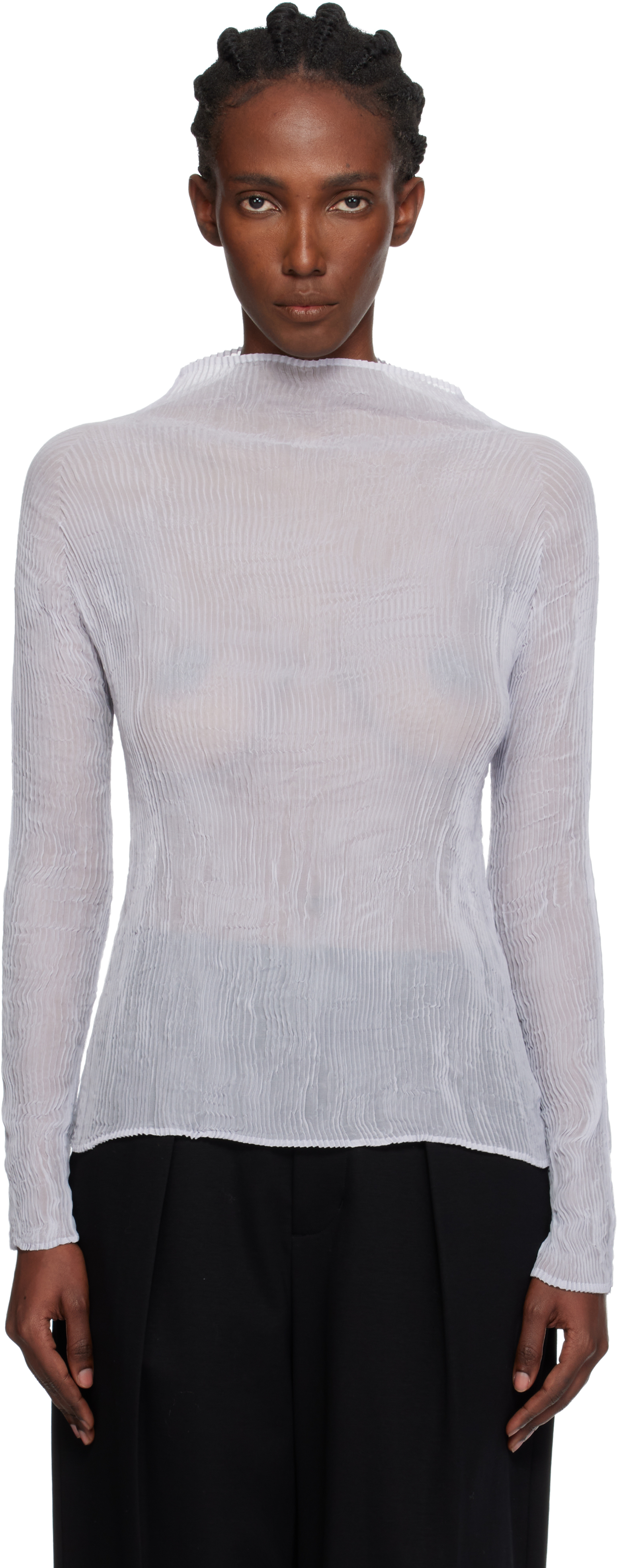Issey Miyake Chiffon Twist Long Sleeve Top In White