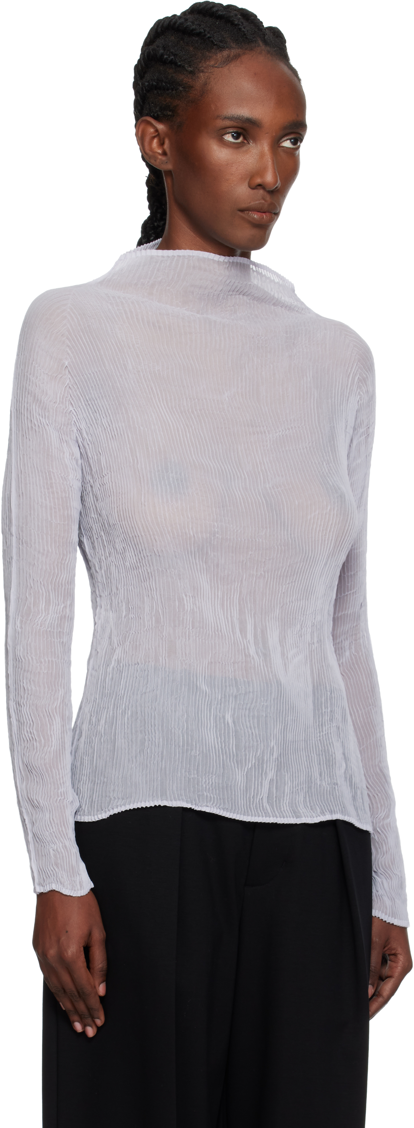 Issey Miyake Chiffon Twist Long Sleeve Top In White
