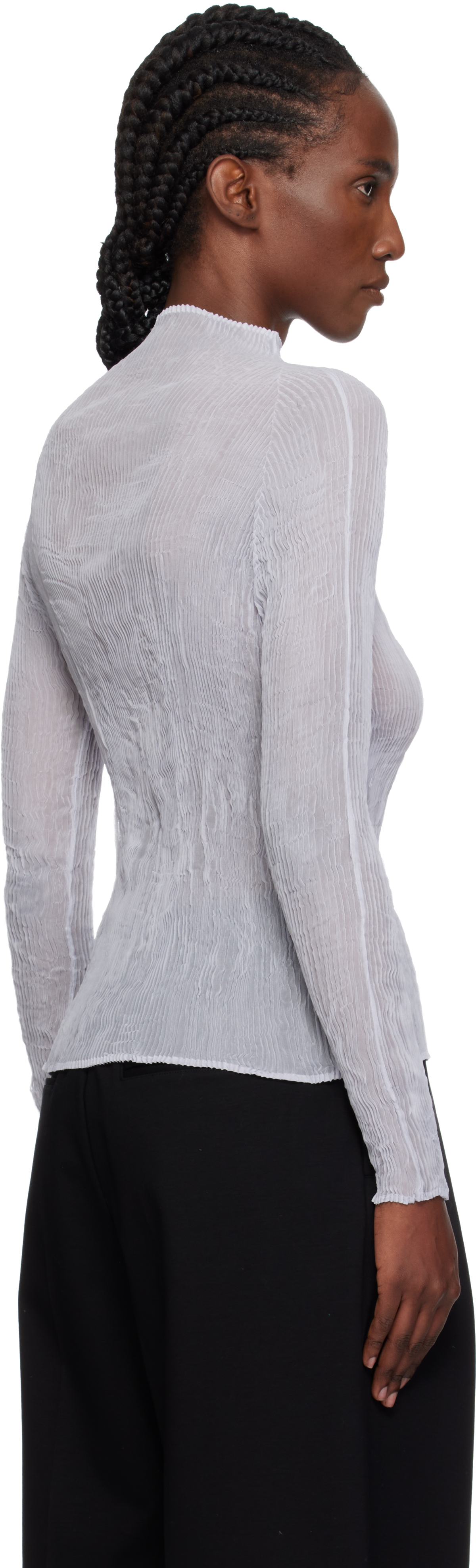 Issey Miyake Chiffon Twist Long Sleeve Top In White