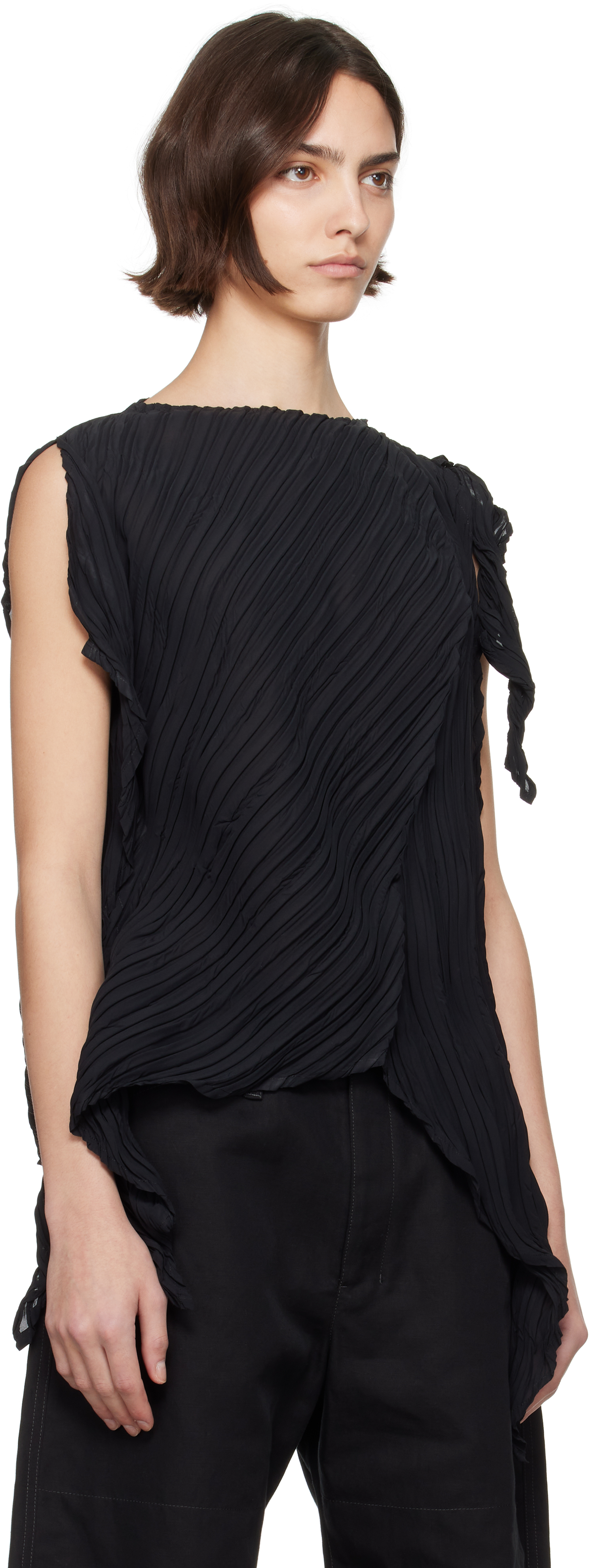Issey Miyake Black Wrinkled & Twisted Blouse