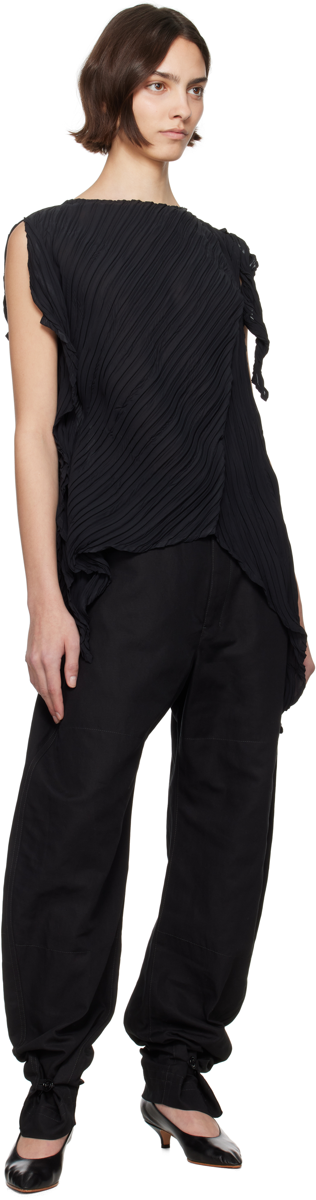 Issey Miyake Black Wrinkled & Twisted Blouse