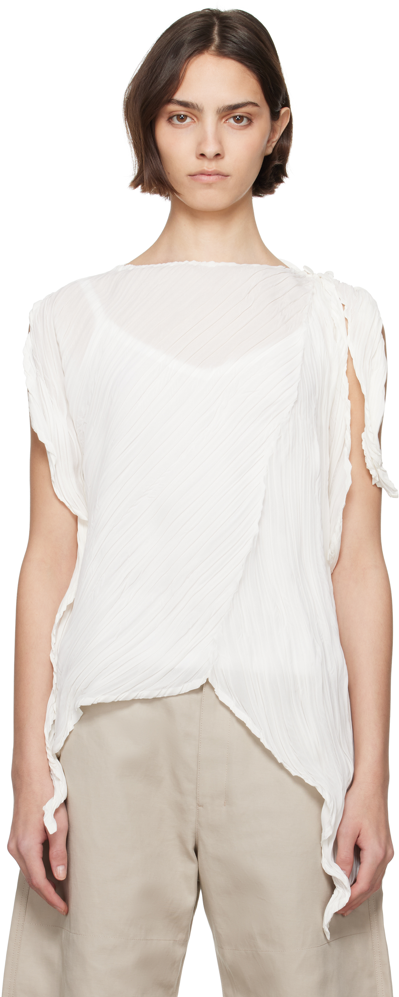 Shop Issey Miyake White Wrinkled & Twisted Blouse
