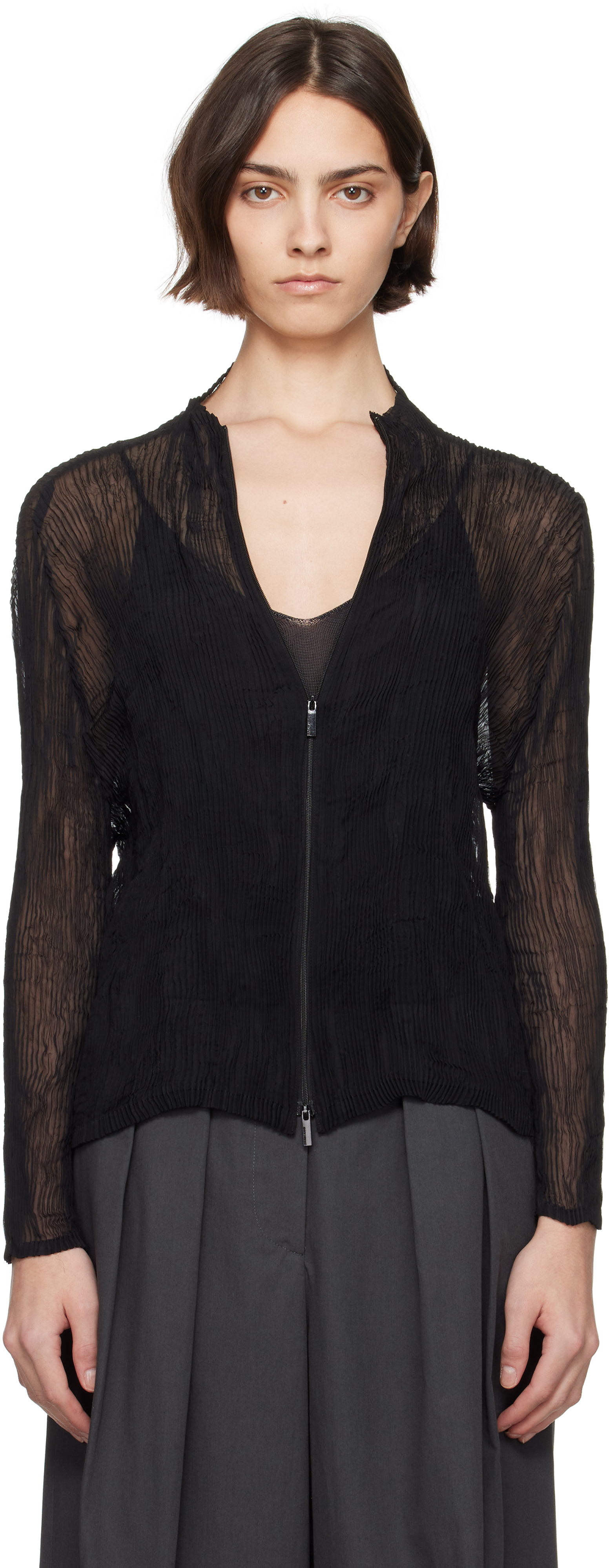 Issey Miyake Black Chiffon Twist Bk/wt-56 Blouse