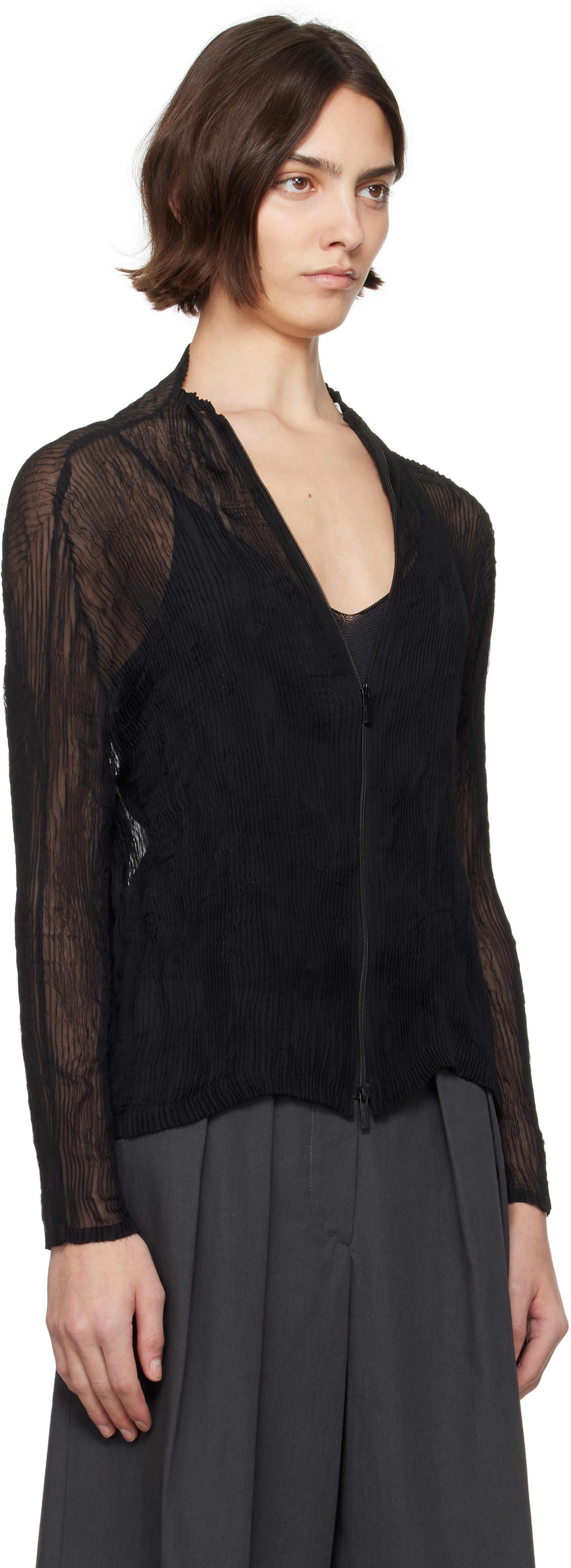 Issey Miyake Black Chiffon Twist Bk/wt-56 Blouse