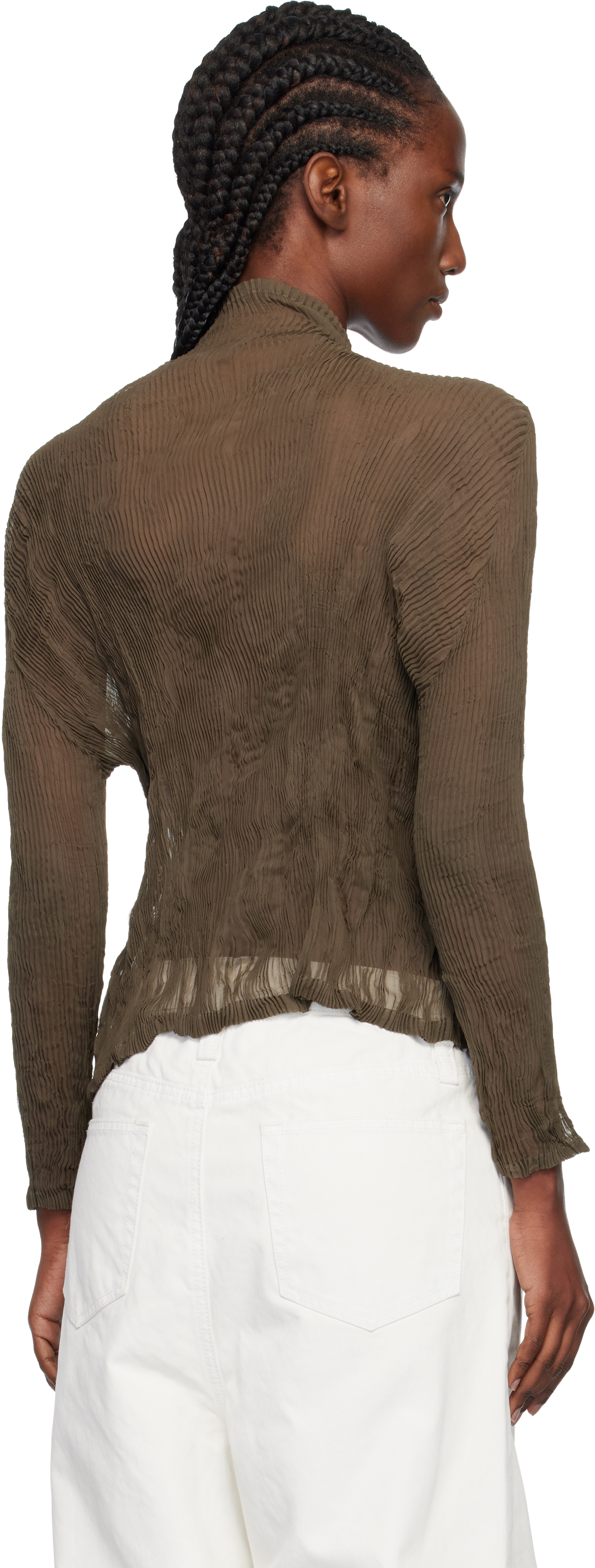 Issey Miyake Khaki Chiffon Twist Cardigan In Brown