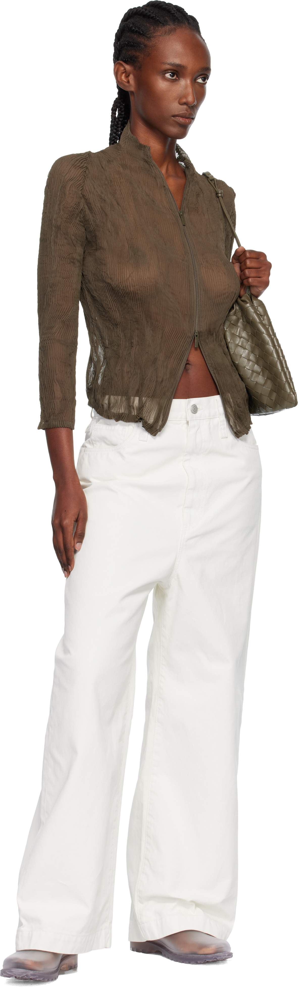 Issey Miyake Khaki Chiffon Twist Cardigan In Brown