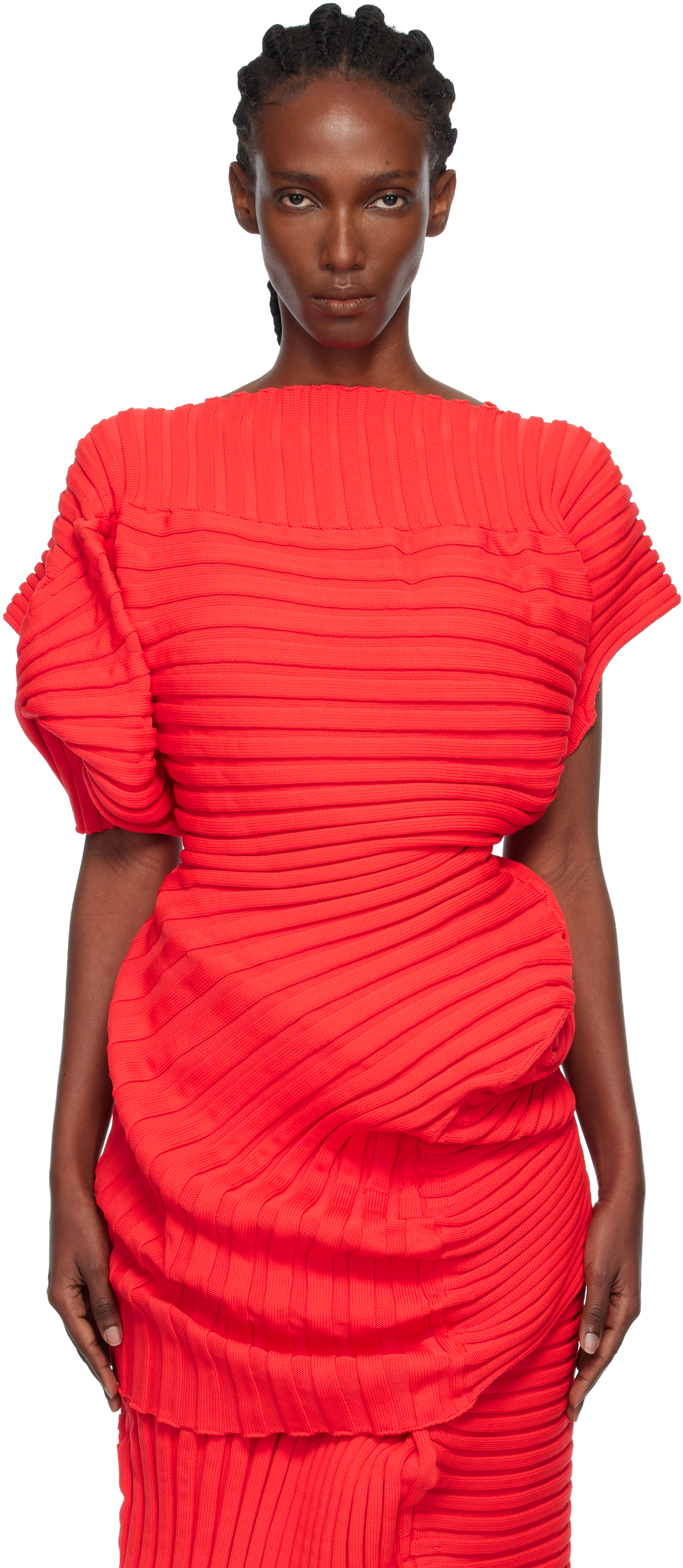 Issey Miyake Red Knit 'as It Is' Top