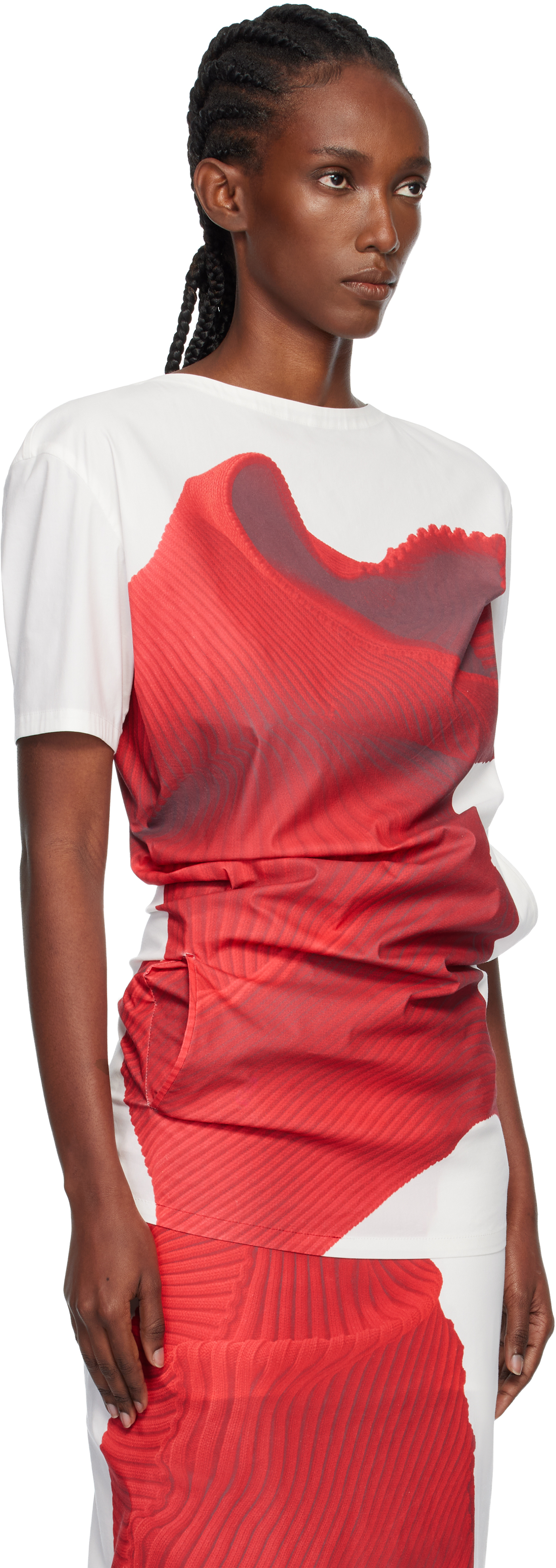 Issey Miyake White & Red Knit 'as Represented' Blouse In Red