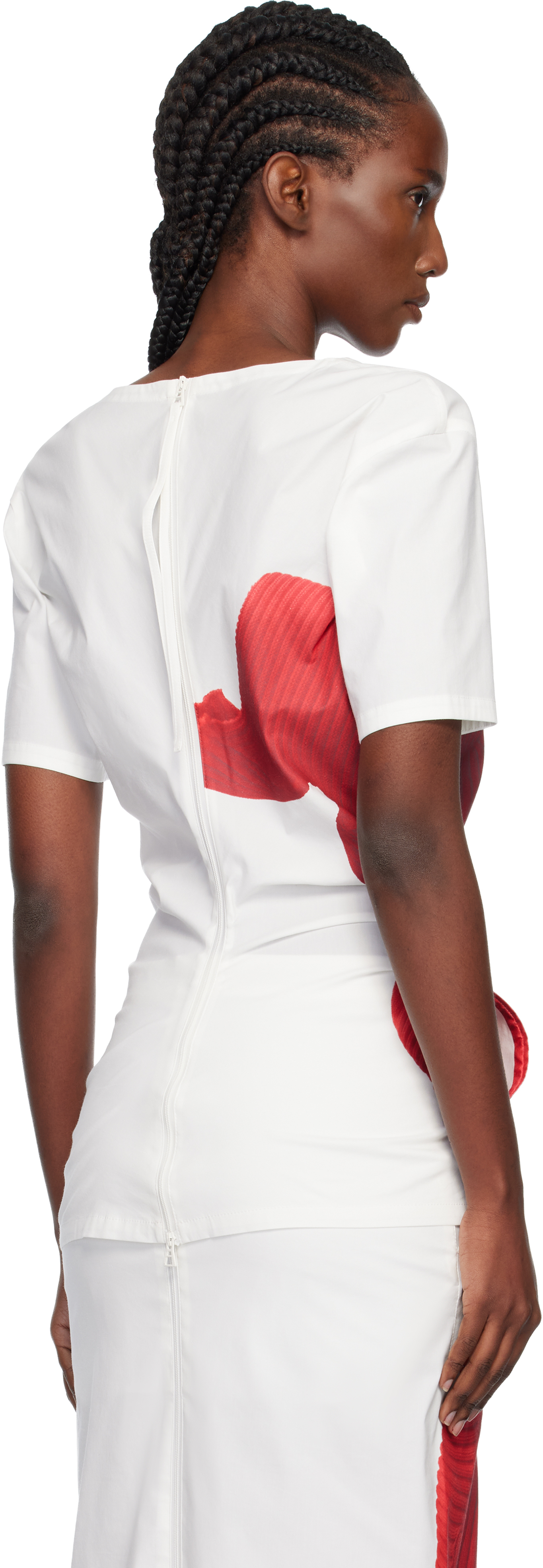 Issey Miyake White & Red Knit 'as Represented' Blouse In Red