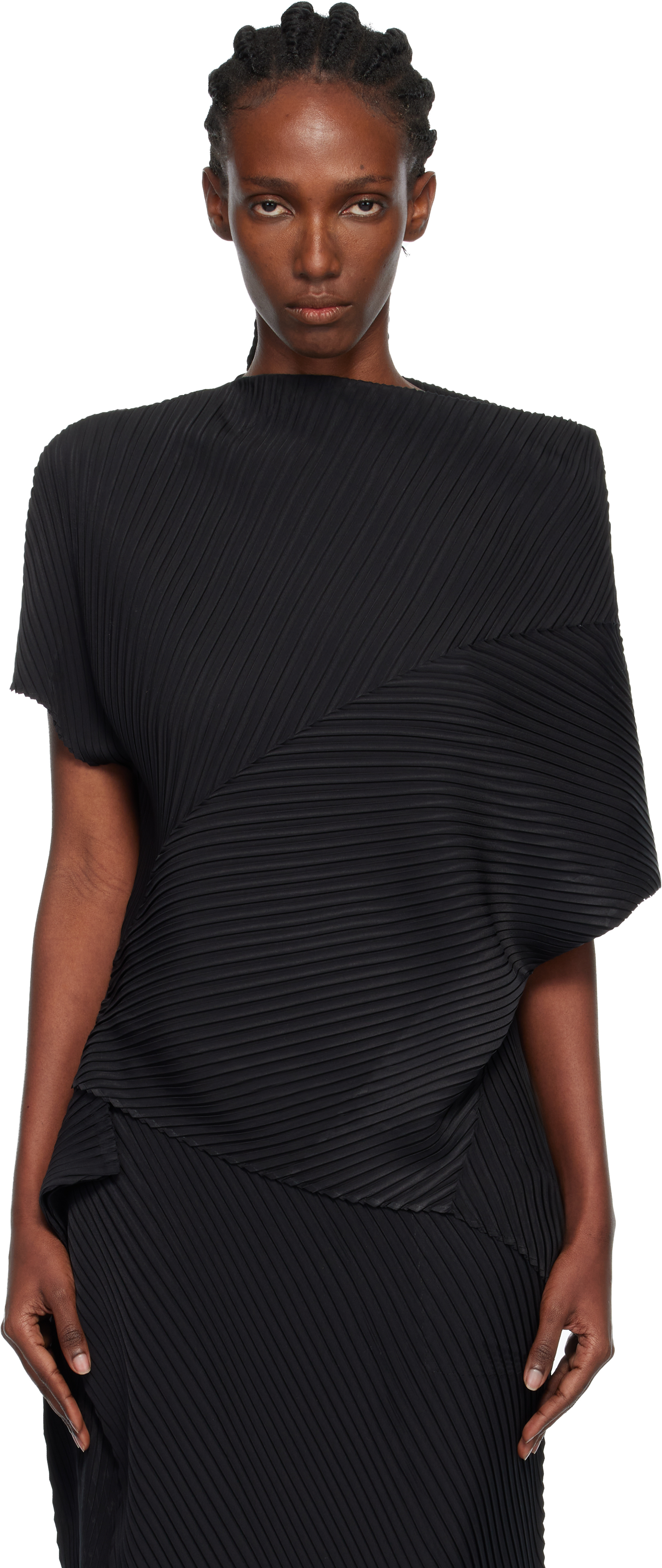 Issey Miyake Black Soft Fold Pleats Blouse In Black