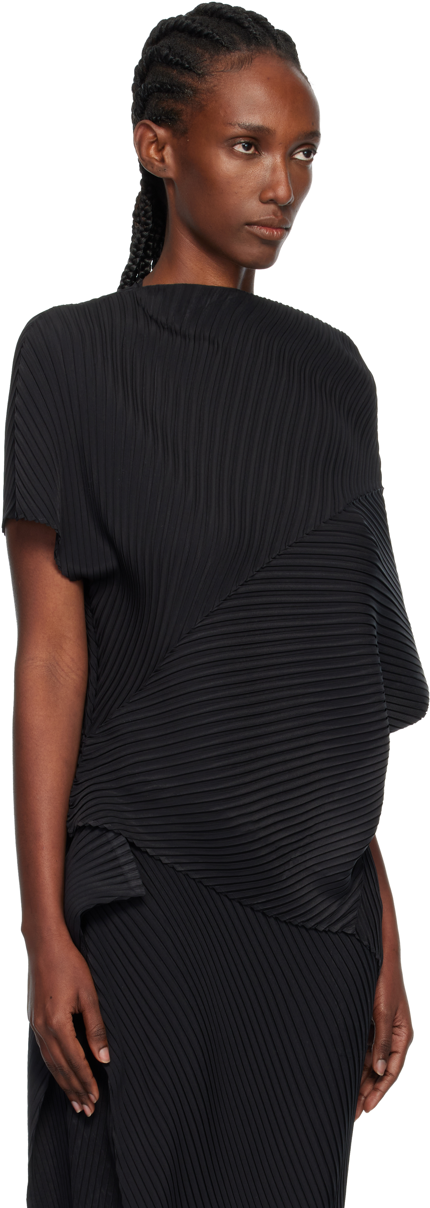Issey Miyake Black Soft Fold Pleats Blouse In Black