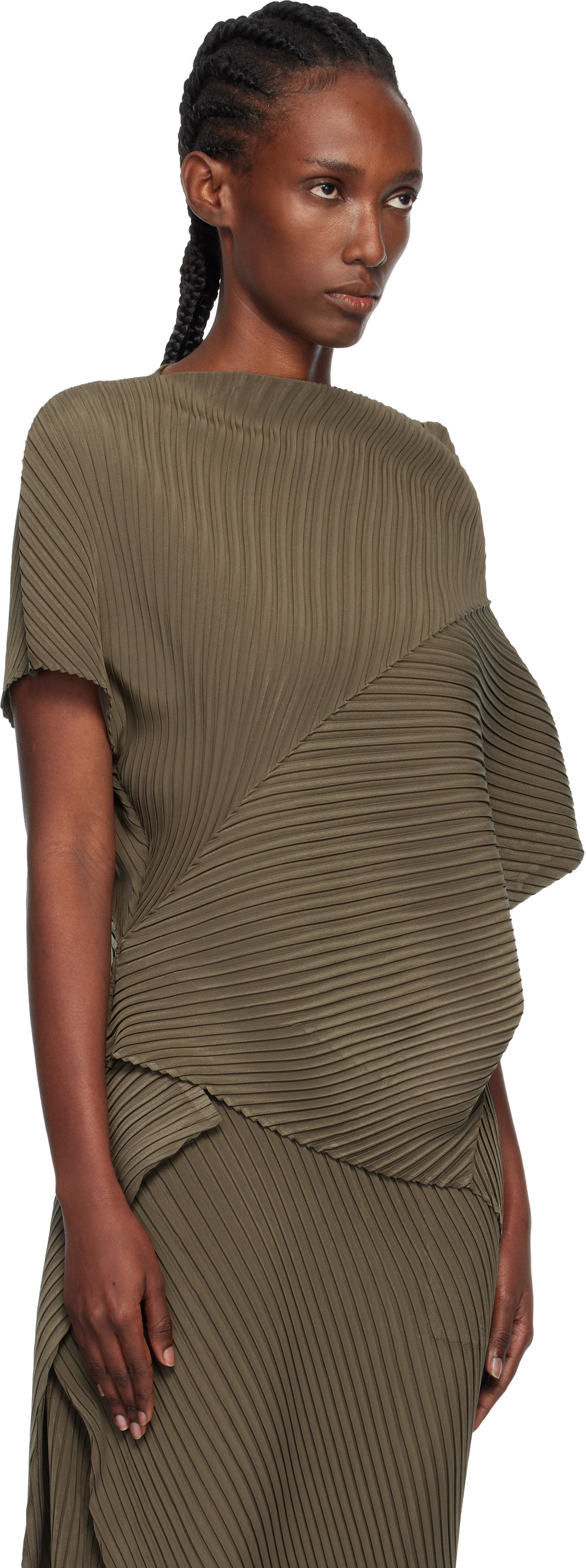 Issey Miyake Khaki Soft Fold Pleats Blouse In Green