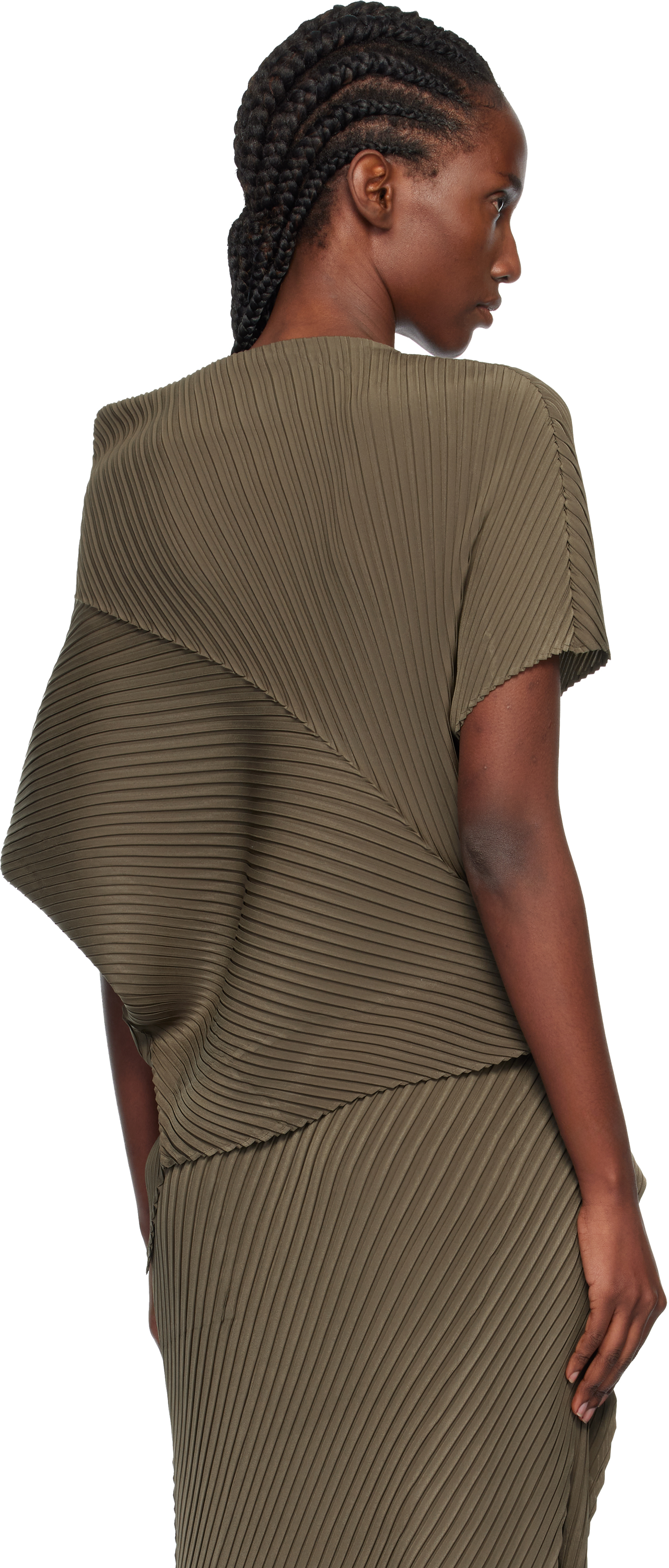 Issey Miyake Khaki Soft Fold Pleats Blouse In Green
