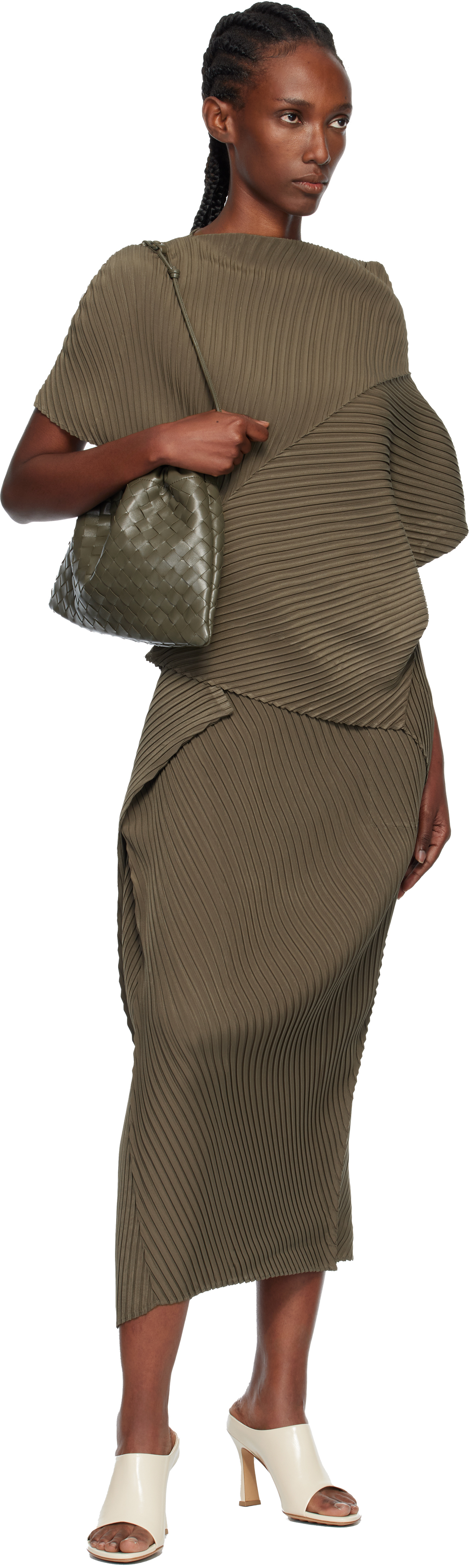 Issey Miyake Khaki Soft Fold Pleats Blouse In Green