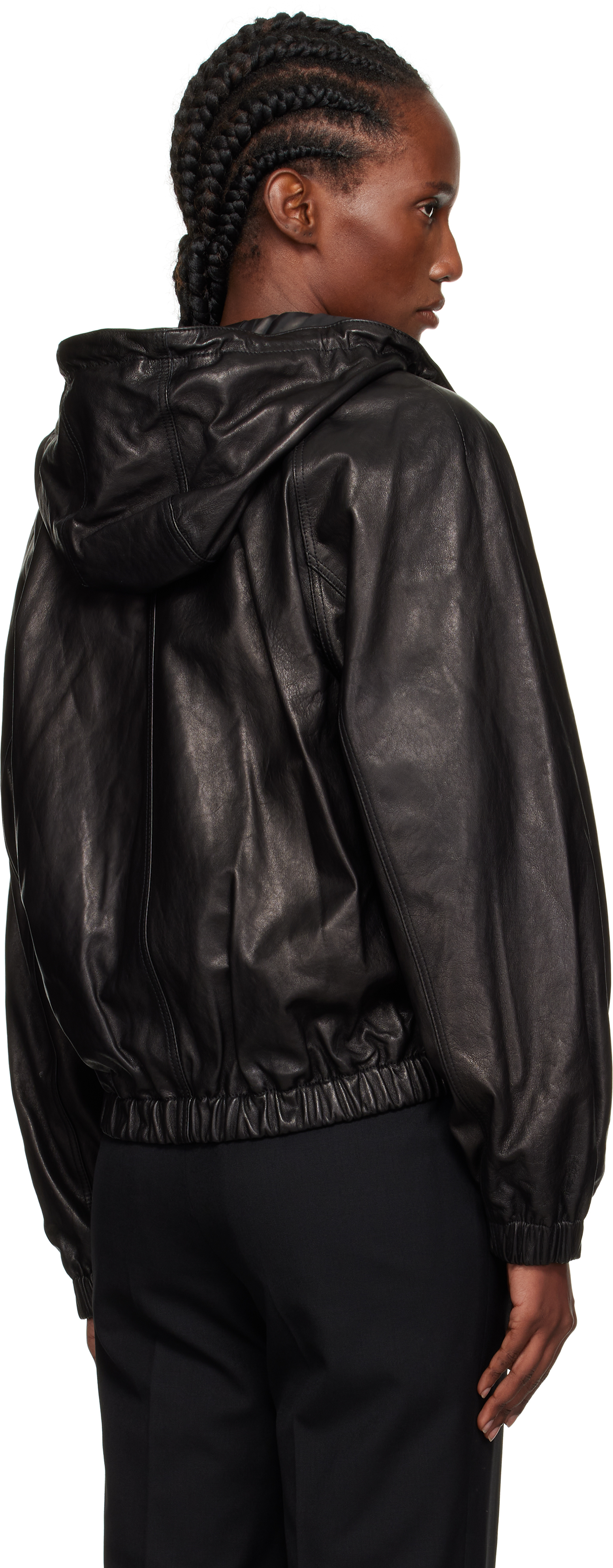 Nothing Written Black Hooded Leather Blouson Jacket In Black