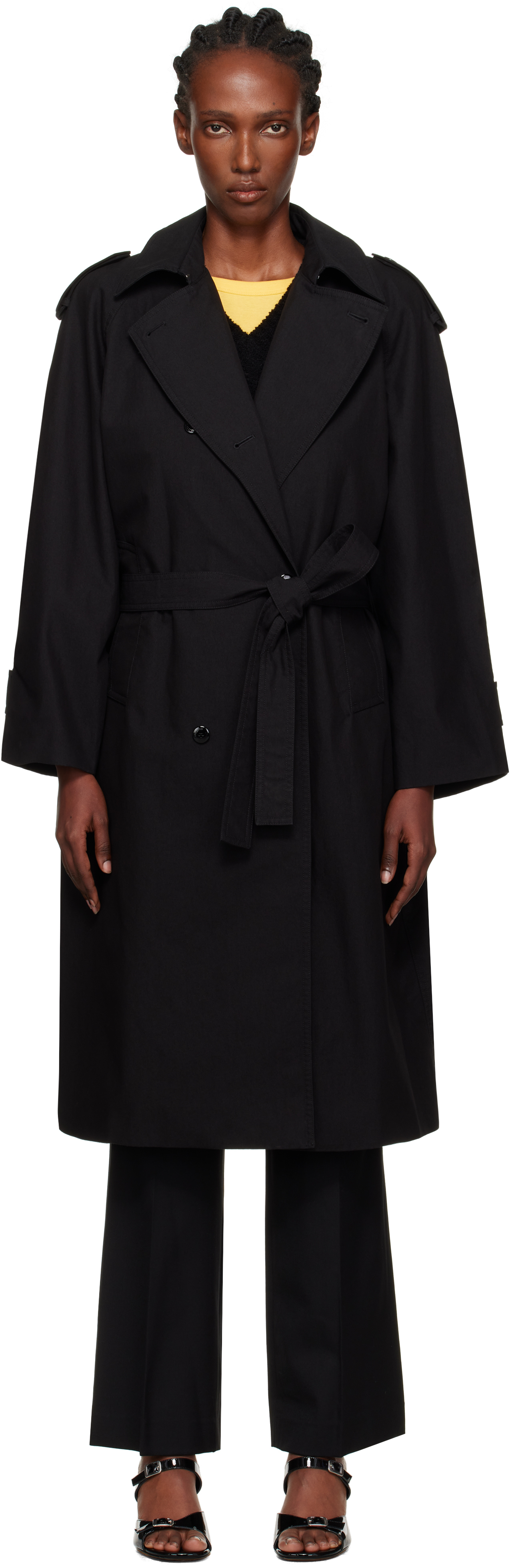 Nothing Written Black Oversized Double-breasted Trench Coat In Black