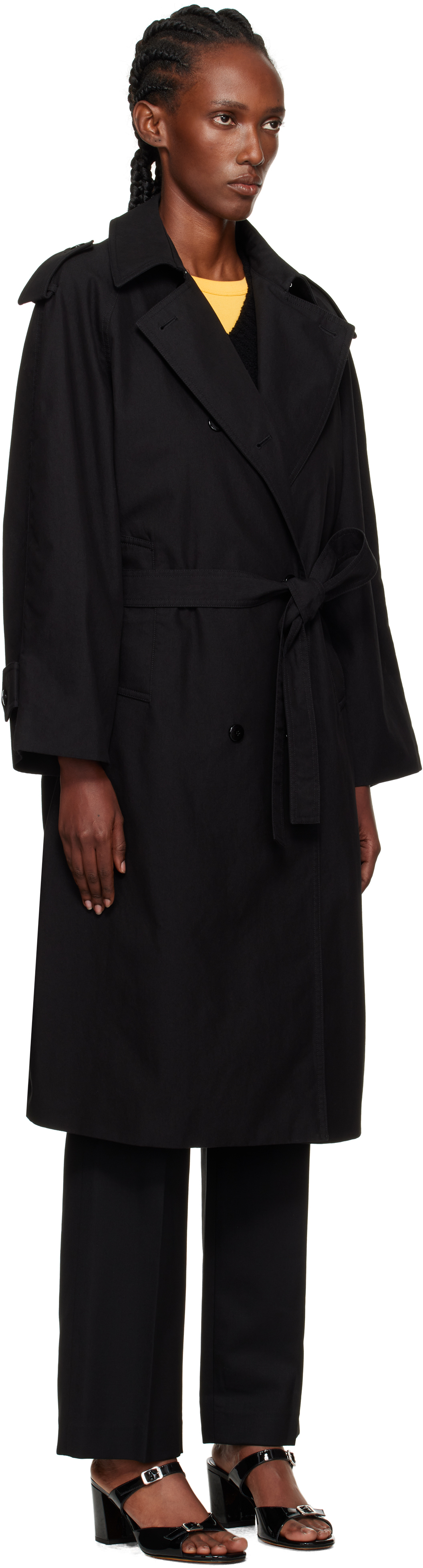 Nothing Written Black Oversized Double-breasted Trench Coat In Black