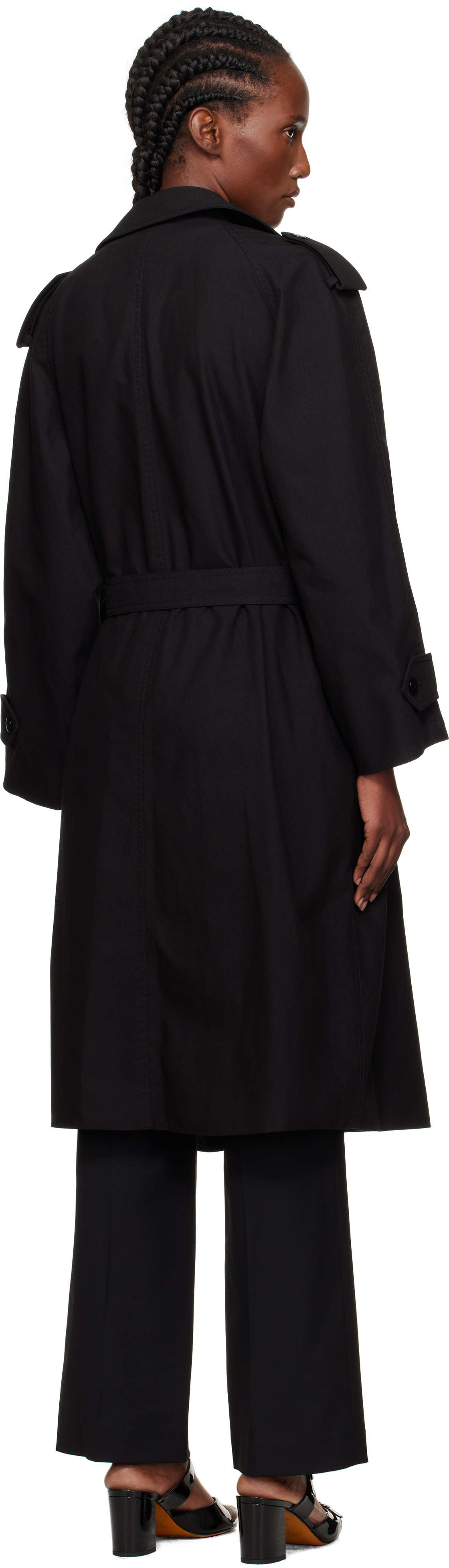 Nothing Written Black Oversized Double-breasted Trench Coat In Black