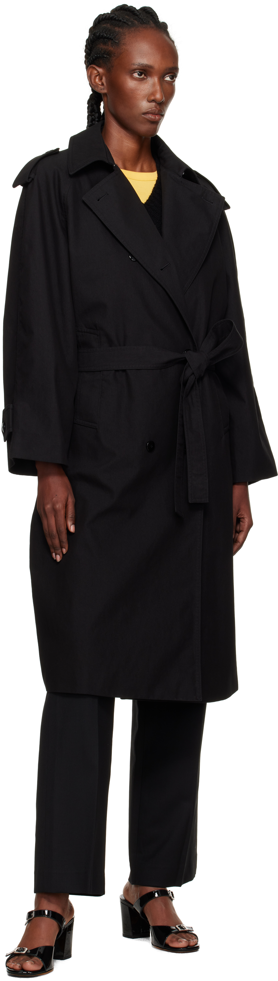 Nothing Written Black Oversized Double-breasted Trench Coat In Black