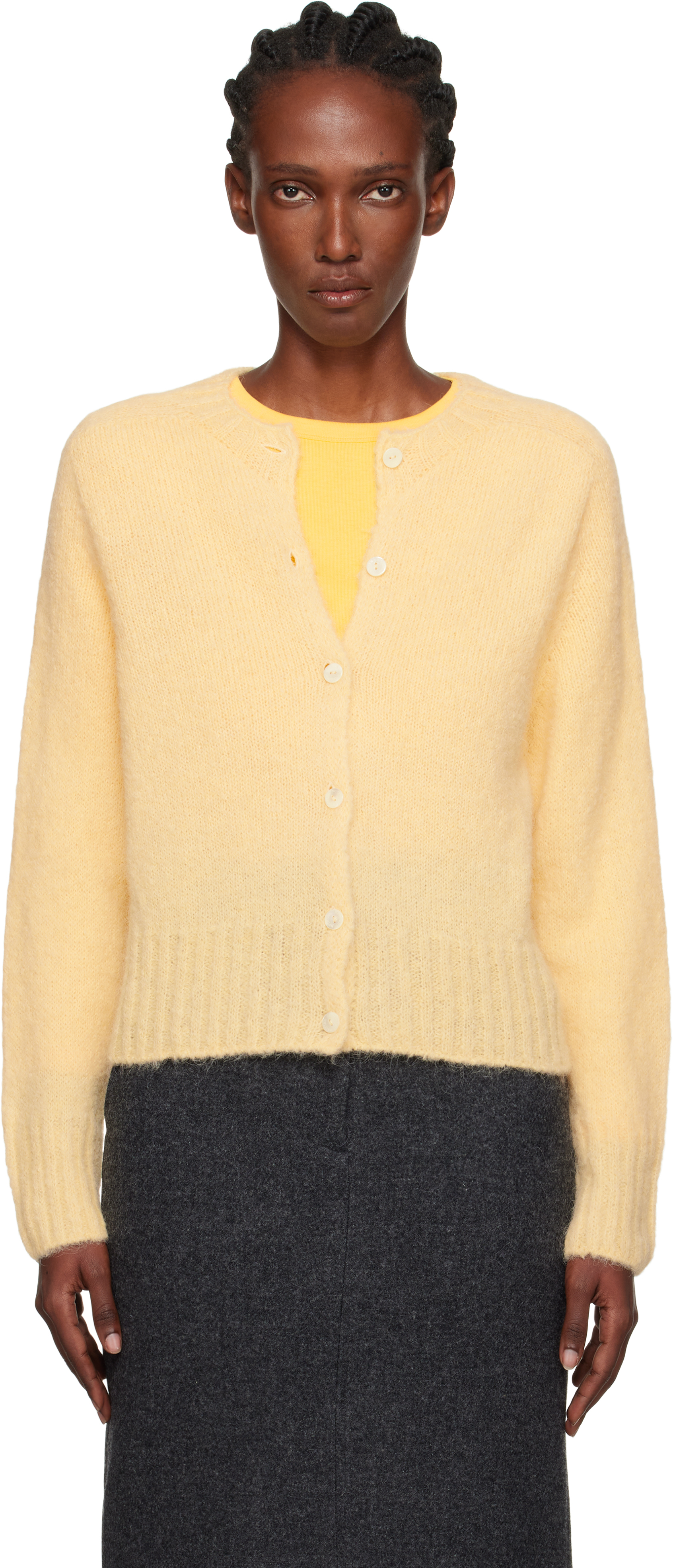 Nothing Written Yellow Alpaca Knit Cardigan In Neutral