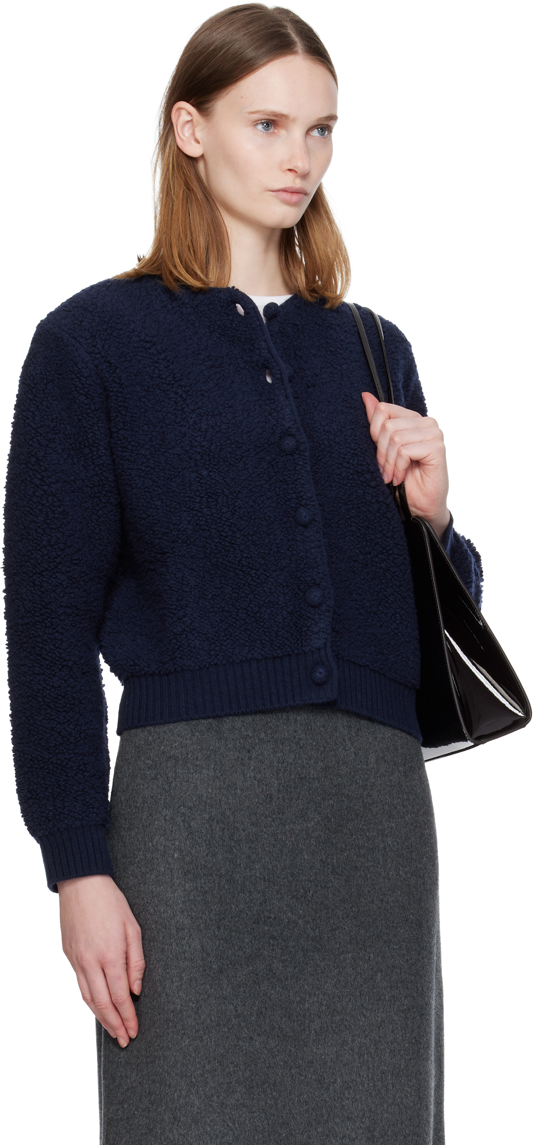 Nothing Written Navy Lett Boucle Cardigan In Blue