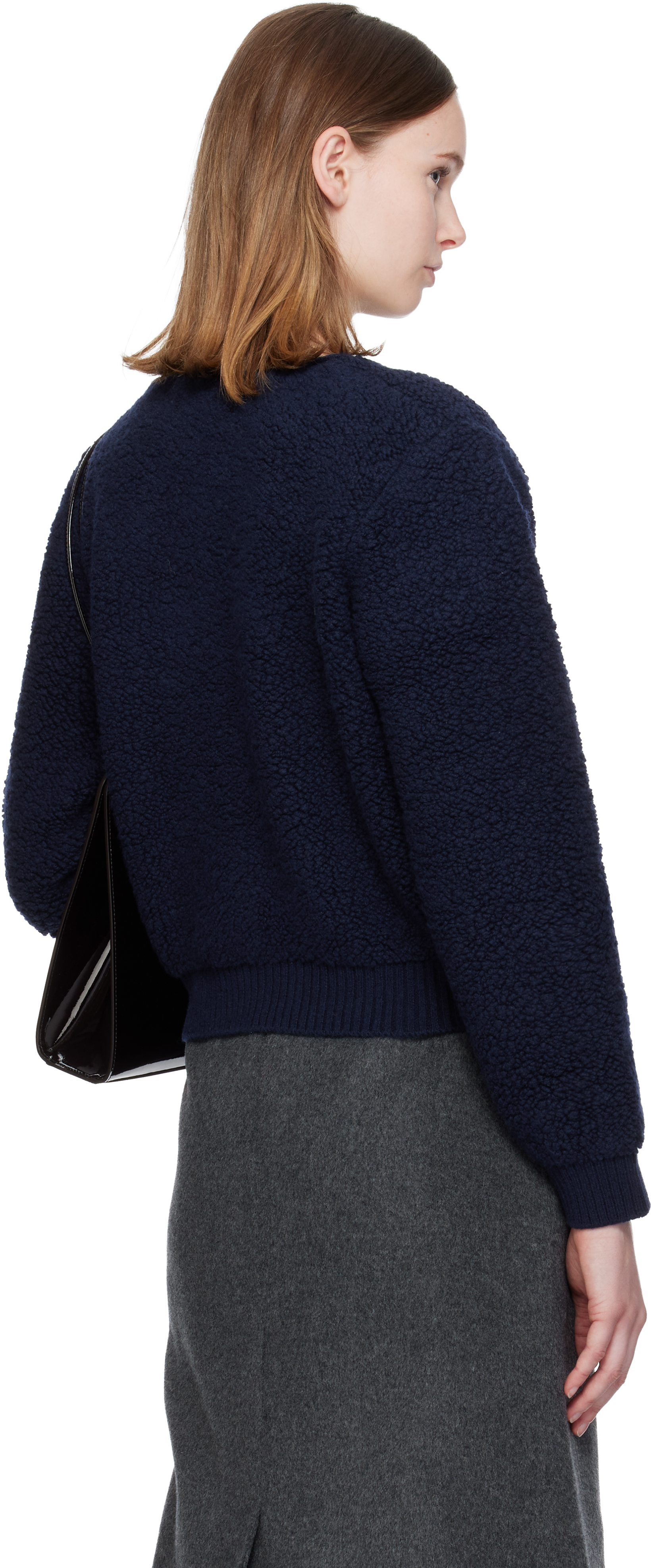 Nothing Written Navy Lett Boucle Cardigan In Blue