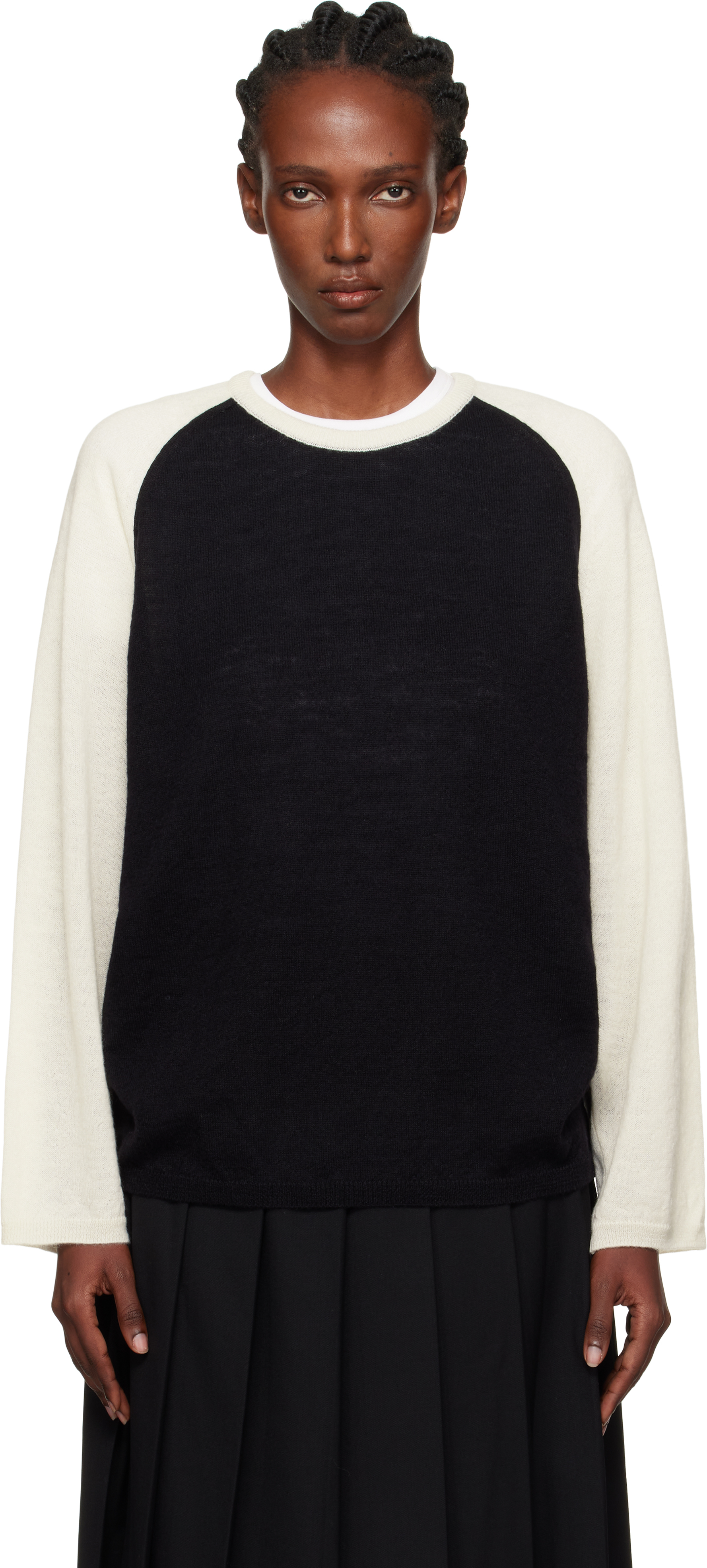 Nothing Written Black & Off-white Palie Raglan Pullover Sweater In Multi