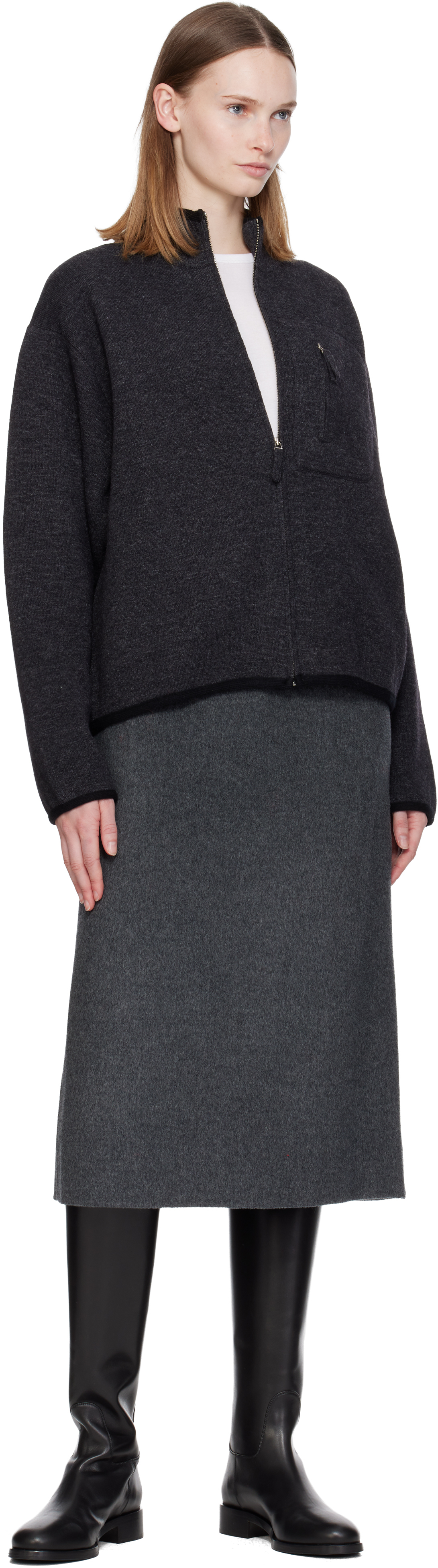 Nothing Written Gray Dicky Zip-up Sweater In Black