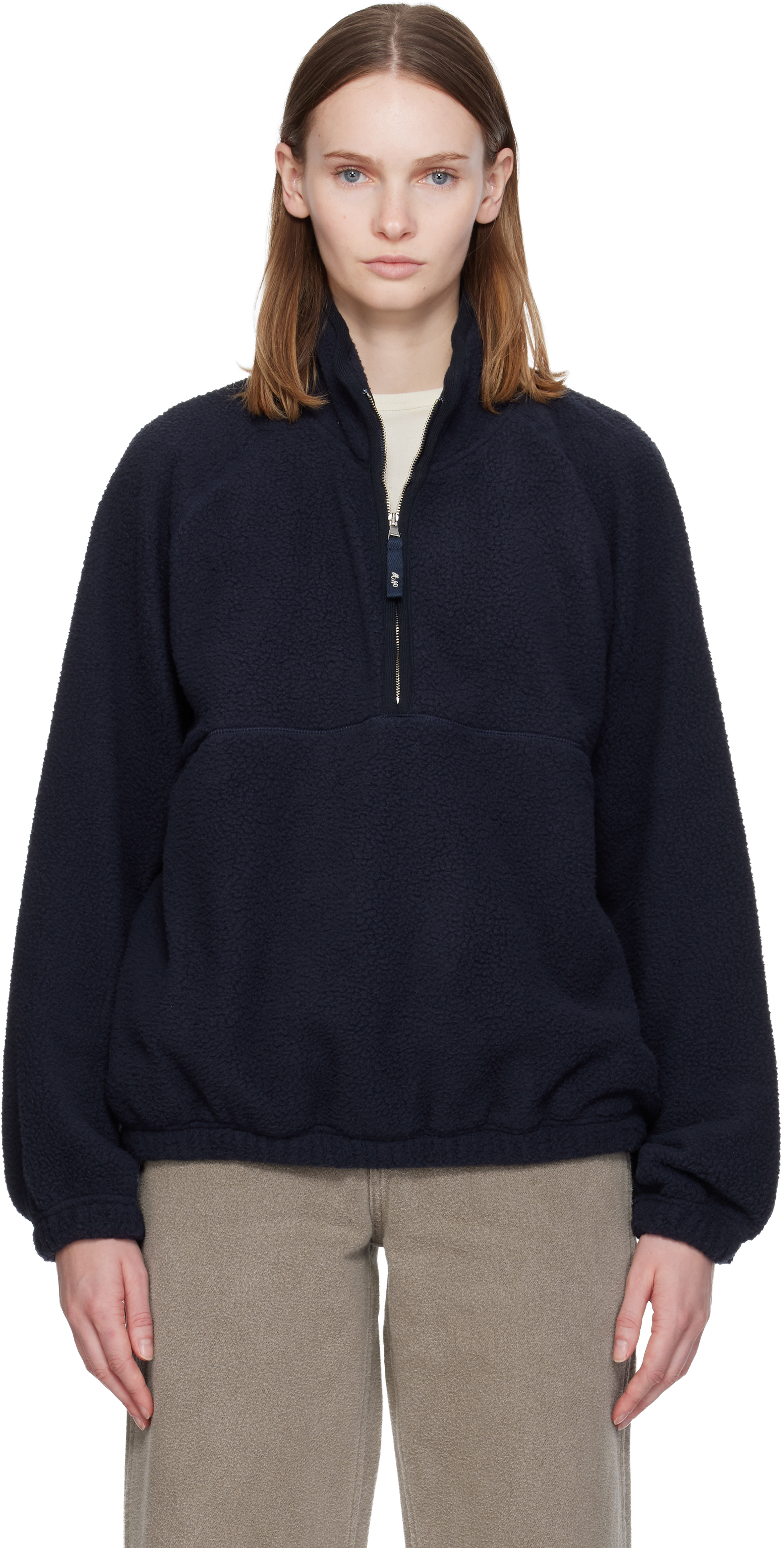 Nothing Written Navy Woolly Fleece Sweater In Black