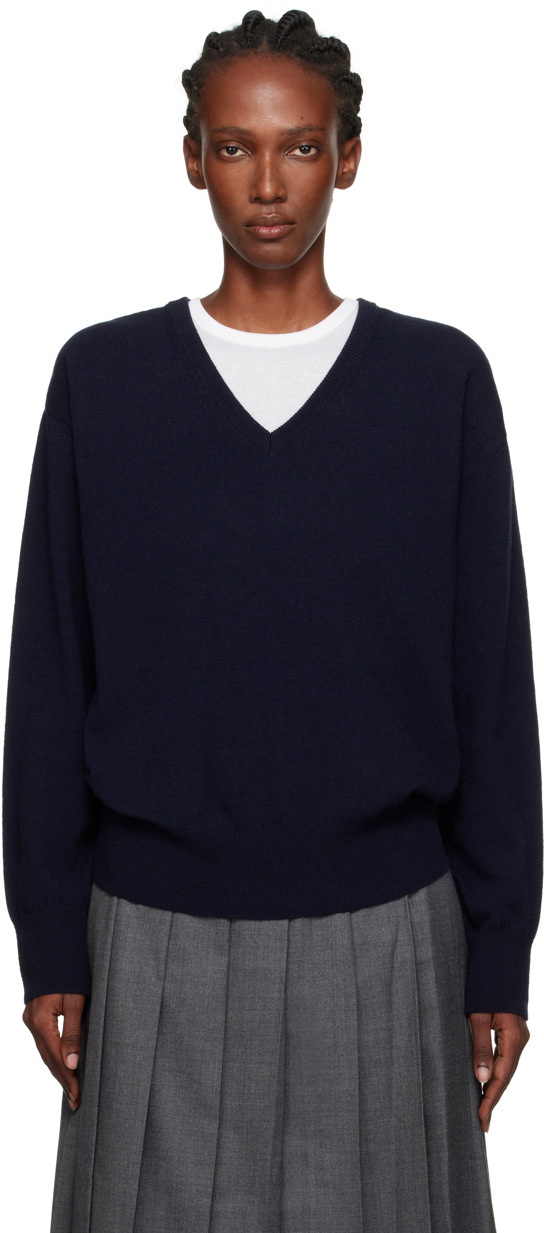 Nothing Written Navy Puno V-neck Pullover Sweater In Blue
