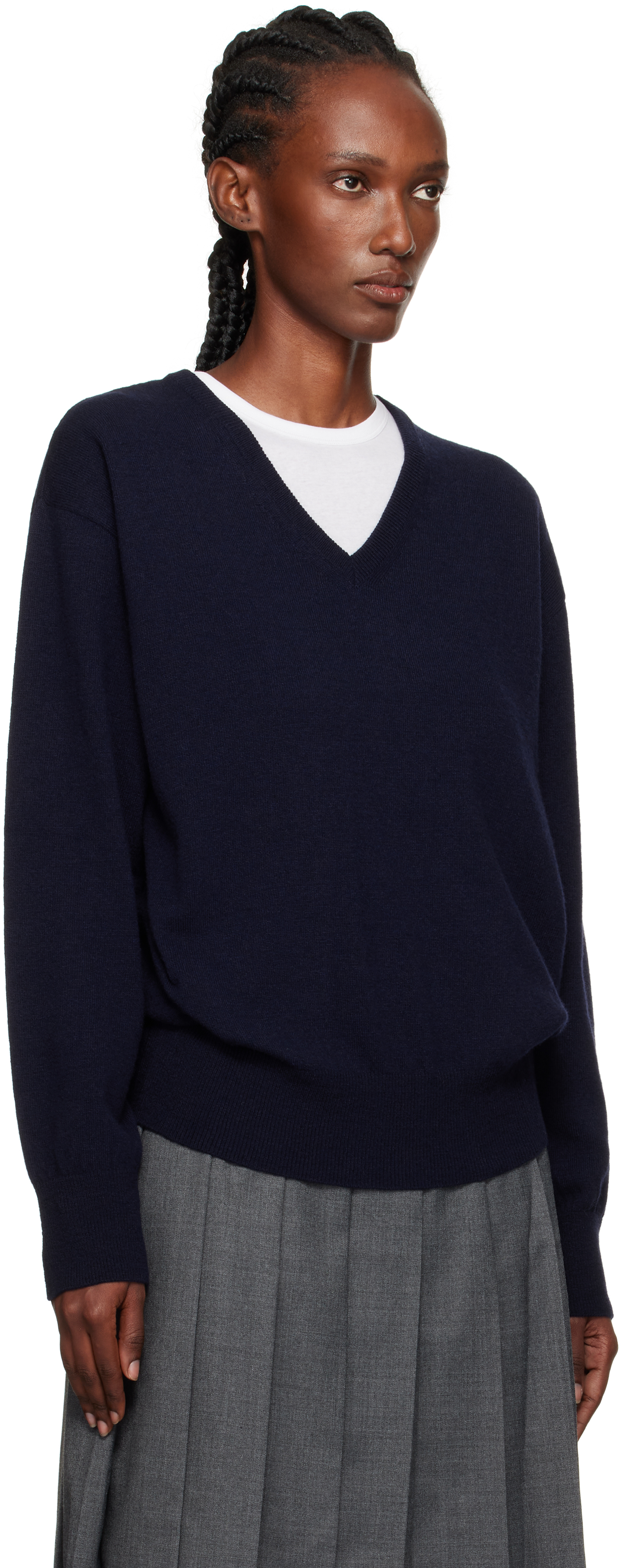 Nothing Written Navy Puno V-neck Pullover Sweater In Blue