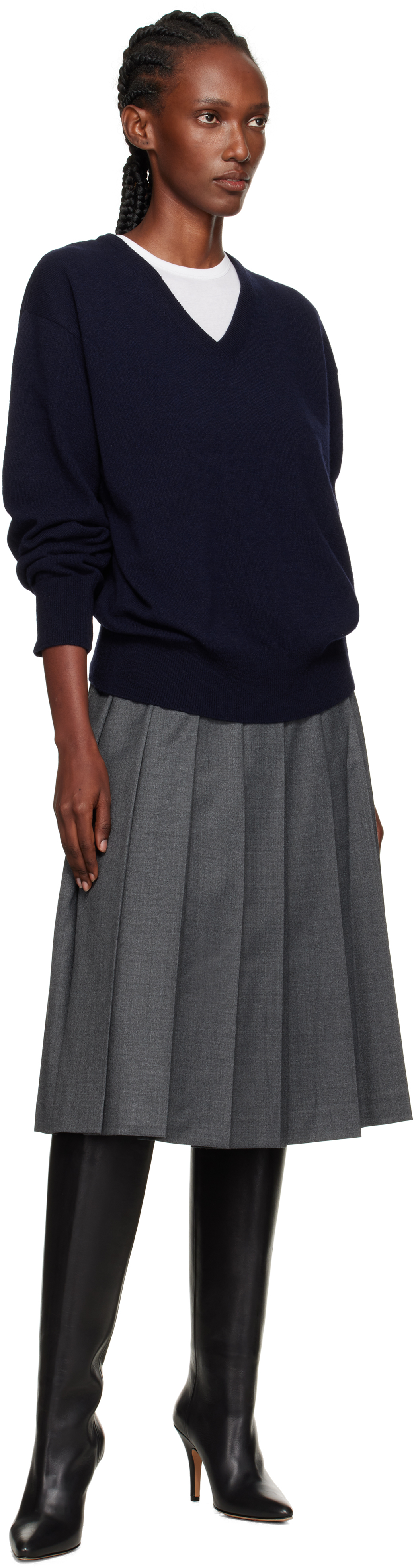 Nothing Written Navy Puno V-neck Pullover Sweater In Blue