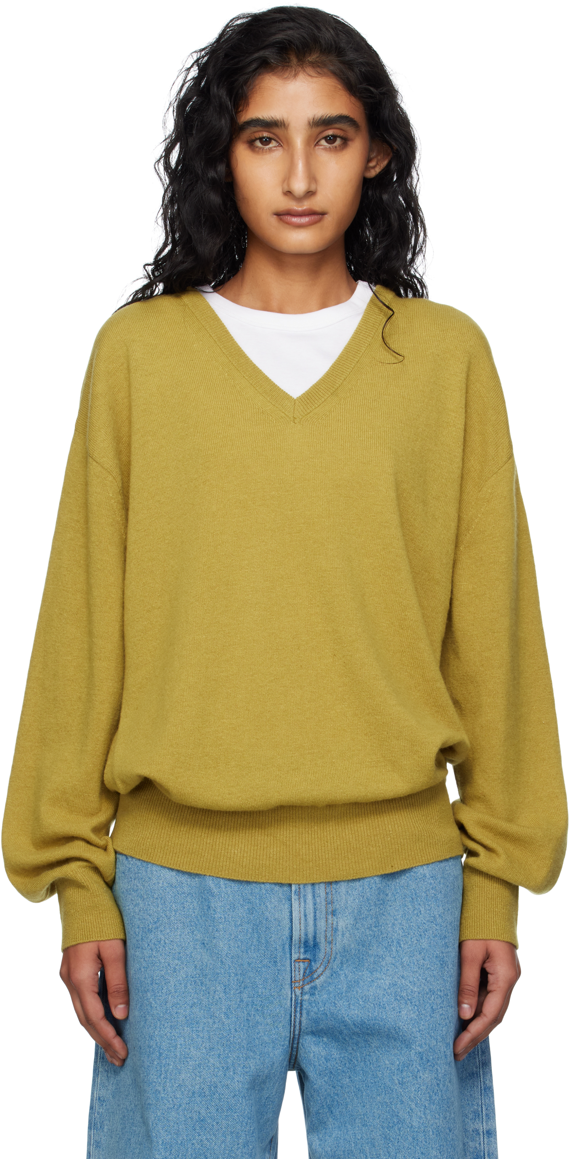 Green Puno V-Neck Sweater by Nothing Written on Sale