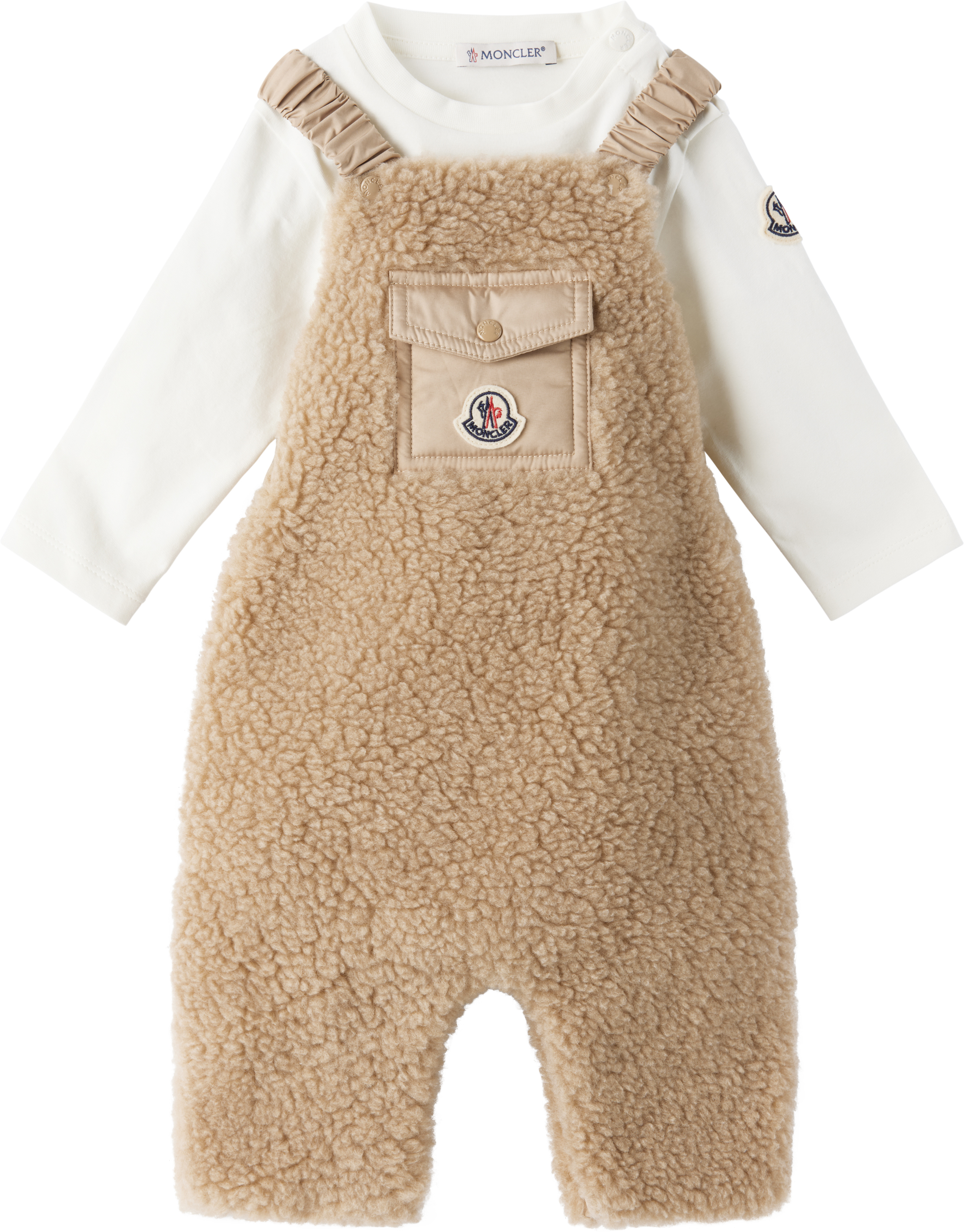 MONCLER ベビーセットアップ Baby Beige Teddy Cotton T-shirt & Romper Set by Moncler Enfant