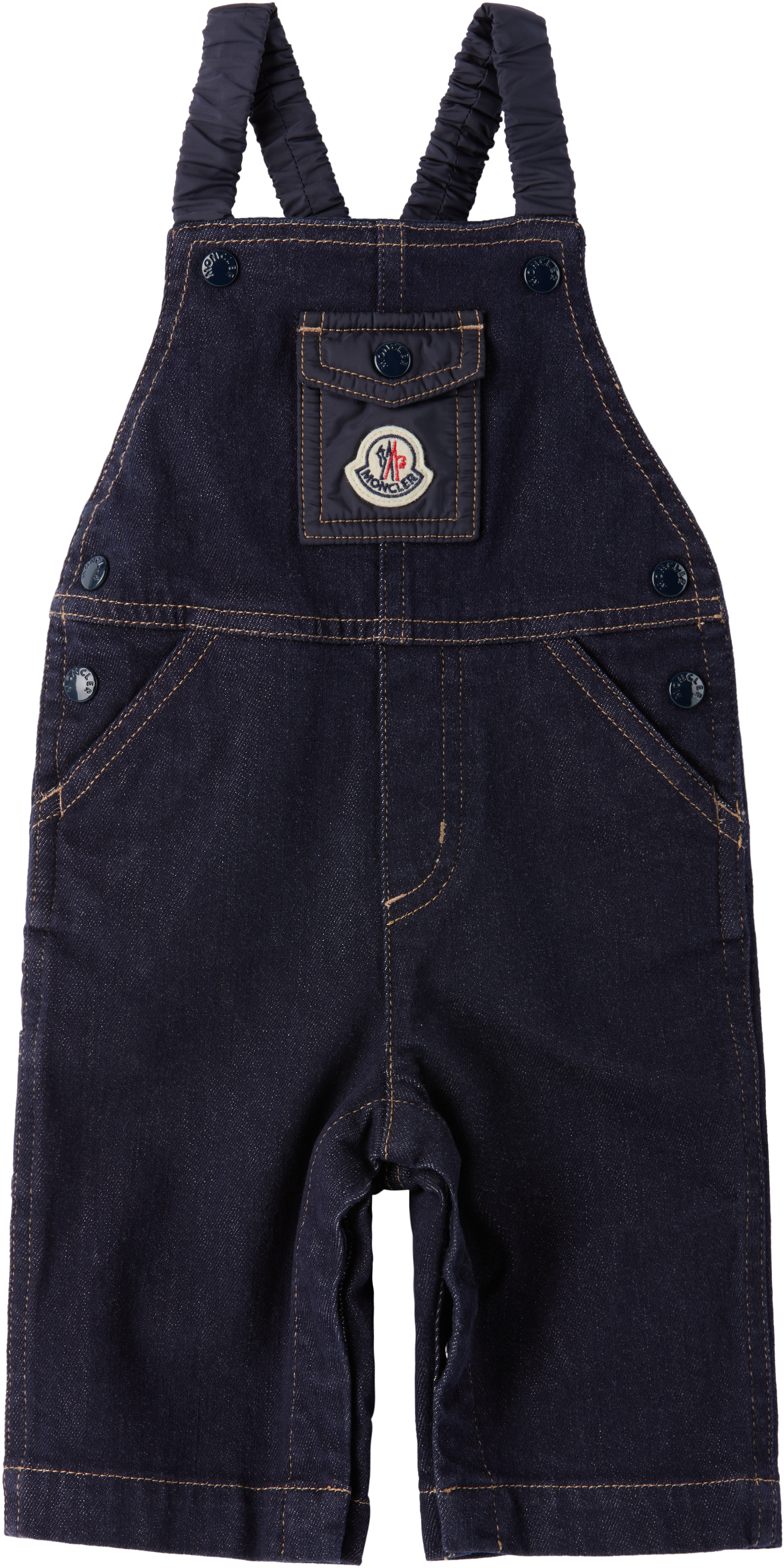 Baby Navy Cotton Denim Overalls by Moncler Enfant | SSENSE