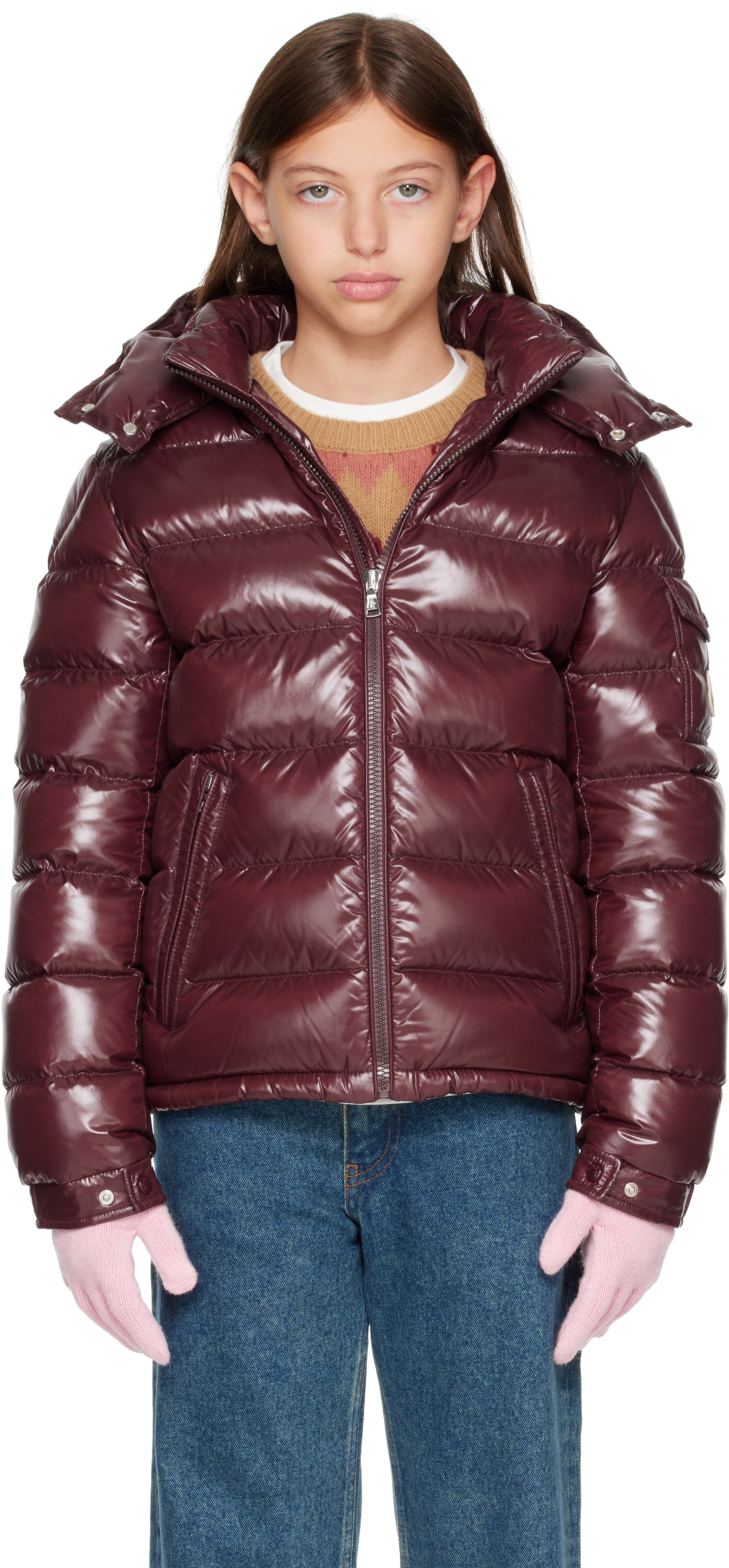 Big Kids Burgundy Maya Hooded Down Jacket by Moncler Enfant | SSENSE